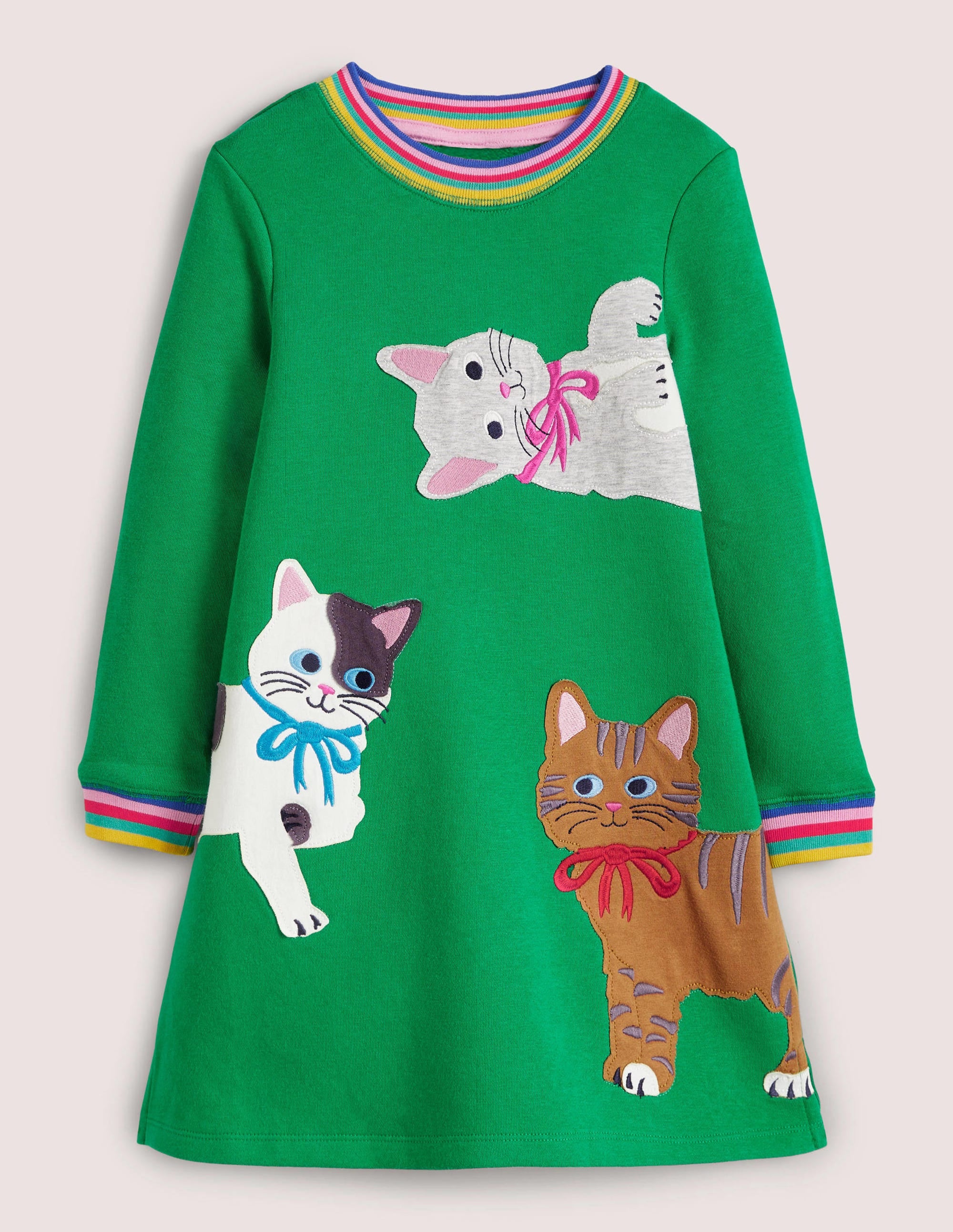 Green Rainbow Cat Print Sweatshirt Dress-Schottengrün, Katzen - Image 1