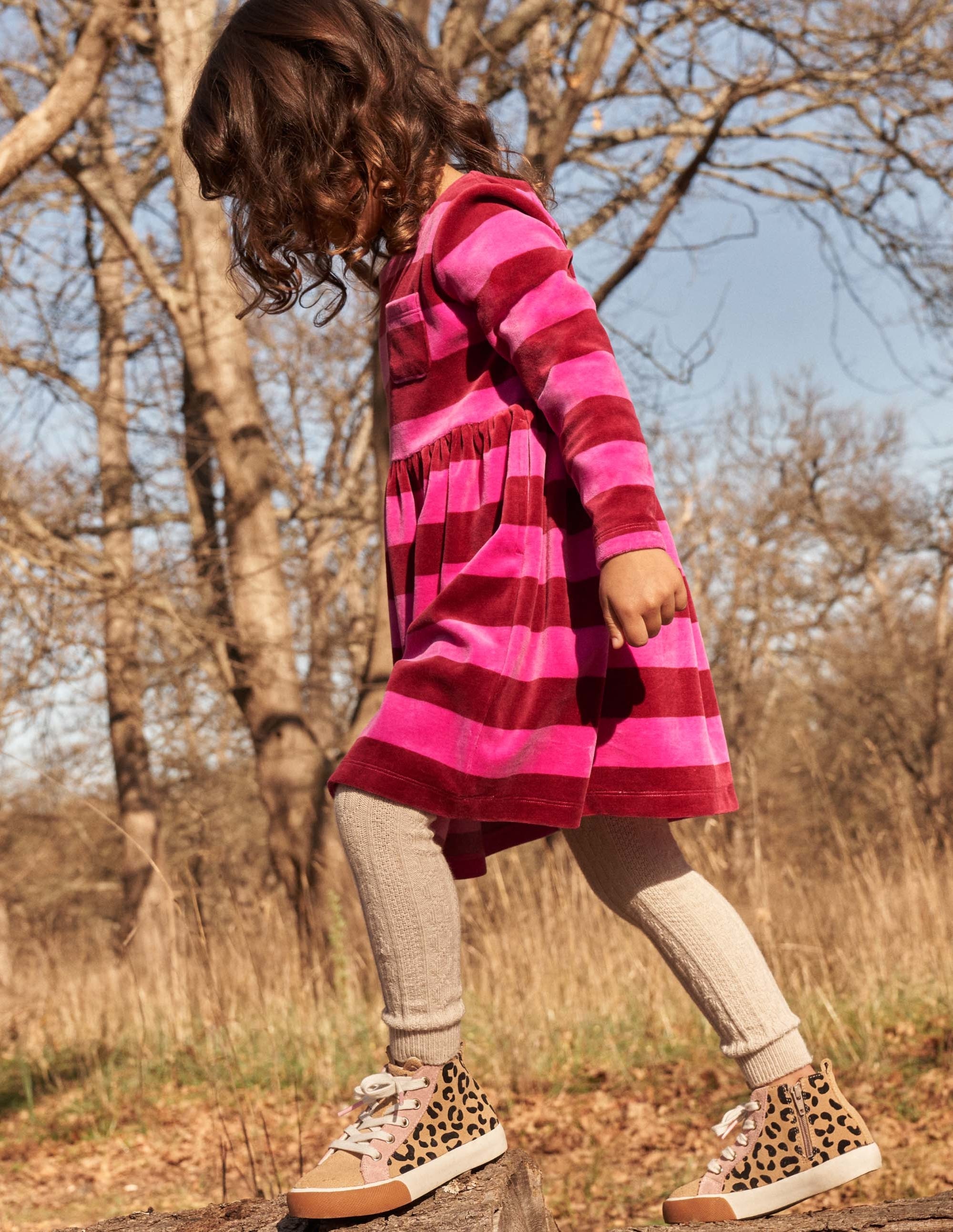 Robe rayée en velours-Rose éclatant/bordeaux quetsche - Image 4