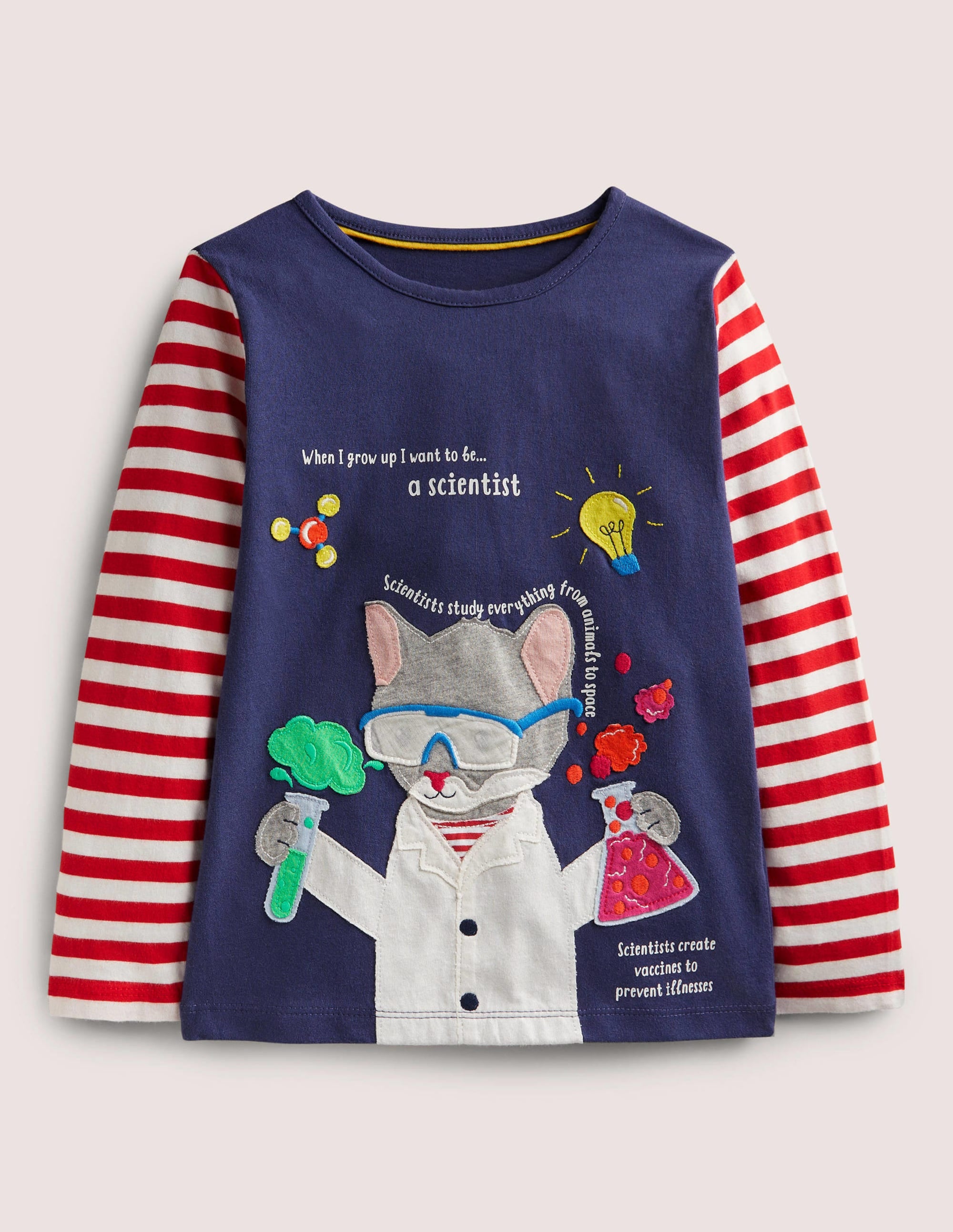 Oberteil mit lehrreichen Applikationen-Segelblau, Katze als Wissenschaftlerin - Image 1