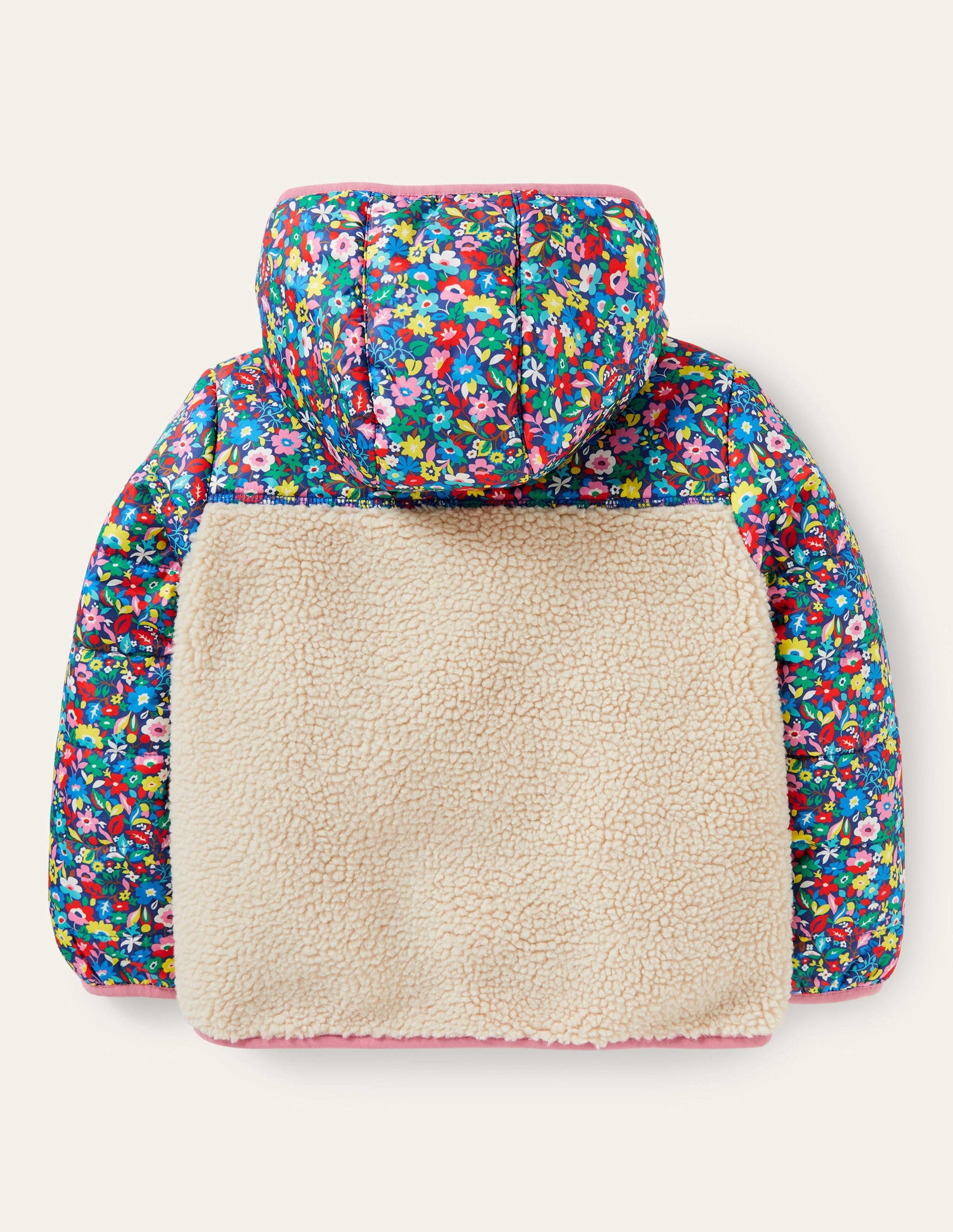 Borgjacke in Blockfarben-Bunt, Patchwork-Blumenmuster/Borg-2