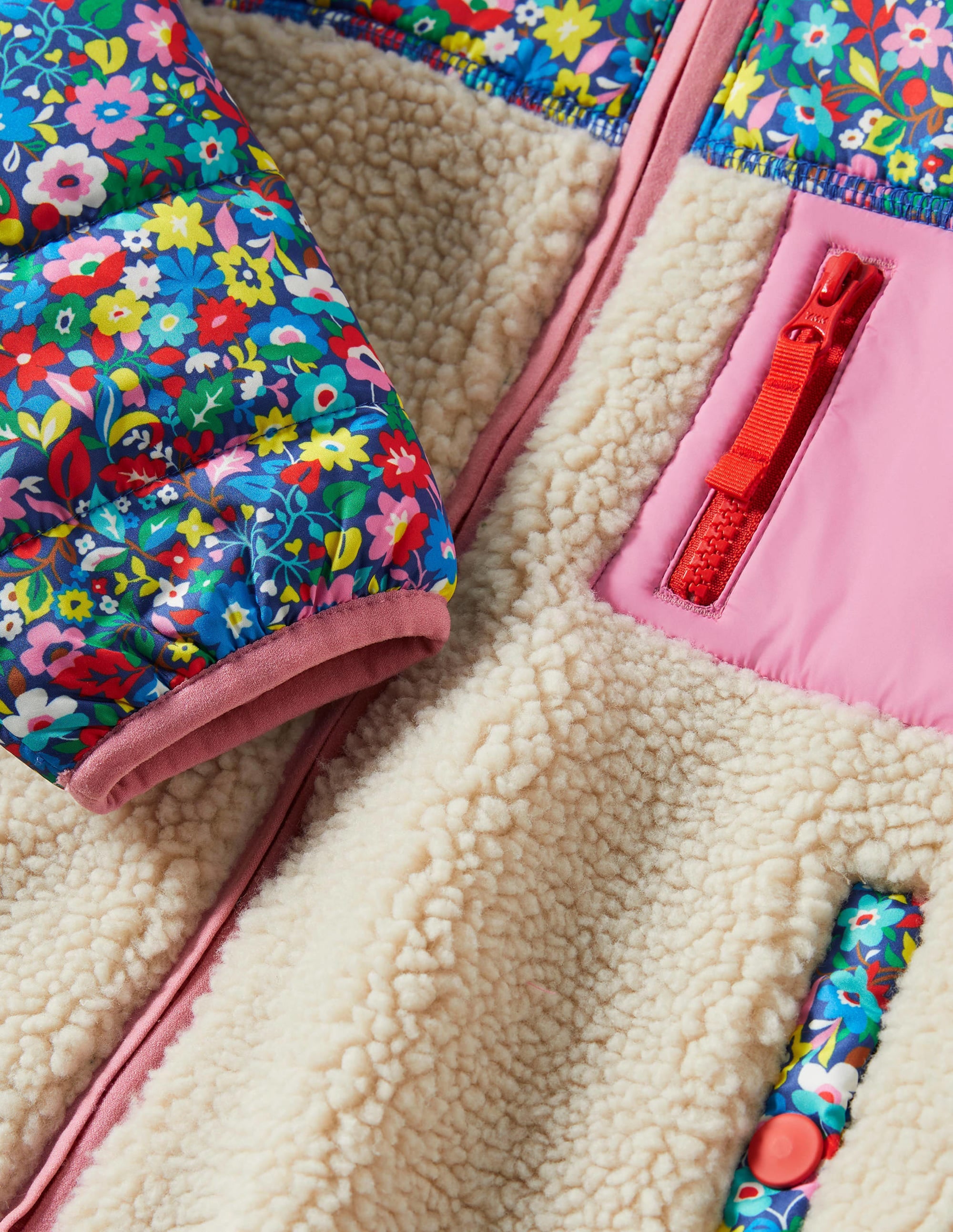 Borgjacke in Blockfarben-Bunt, Patchwork-Blumenmuster/Borg - Image 3