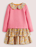 Sweatshirt-Kleid mit Kragen-Rosa/Vanille, Vintage-Blumenmuster