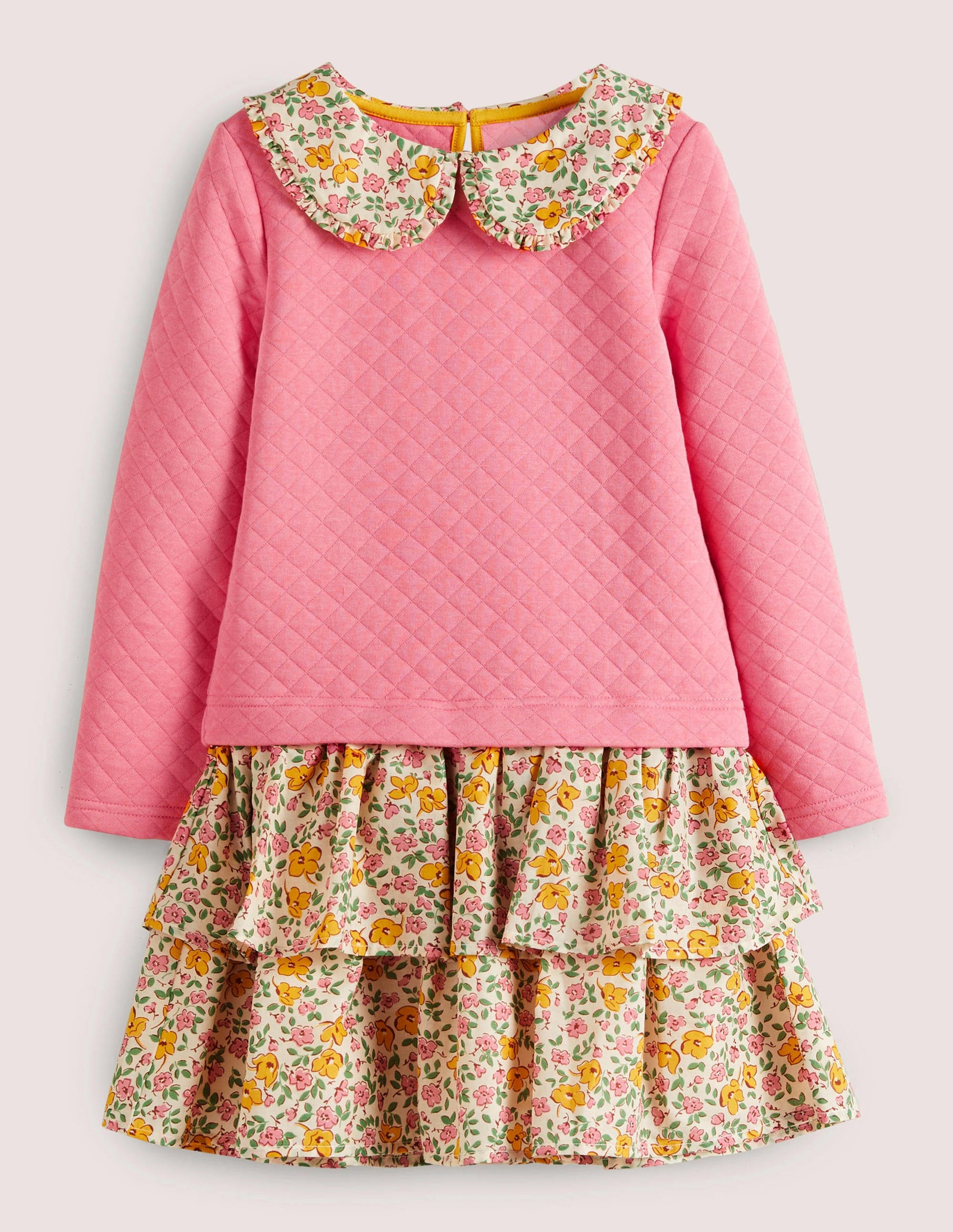 Sweatshirt-Kleid mit Kragen-Rosa/Vanille, Vintage-Blumenmuster-1
