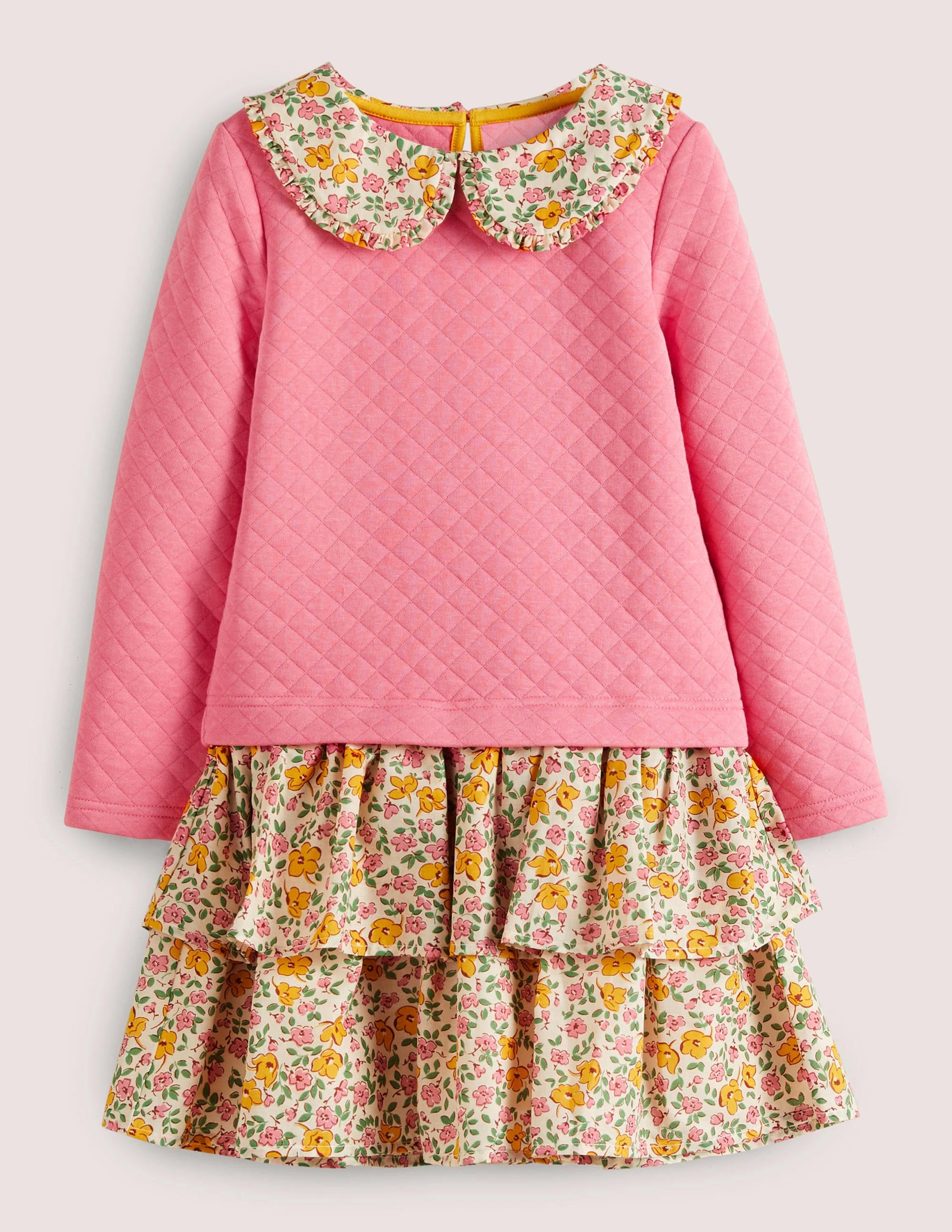 Sweatshirt-Kleid mit Kragen-Rosa/Vanille, Vintage-Blumenmuster - Image 1