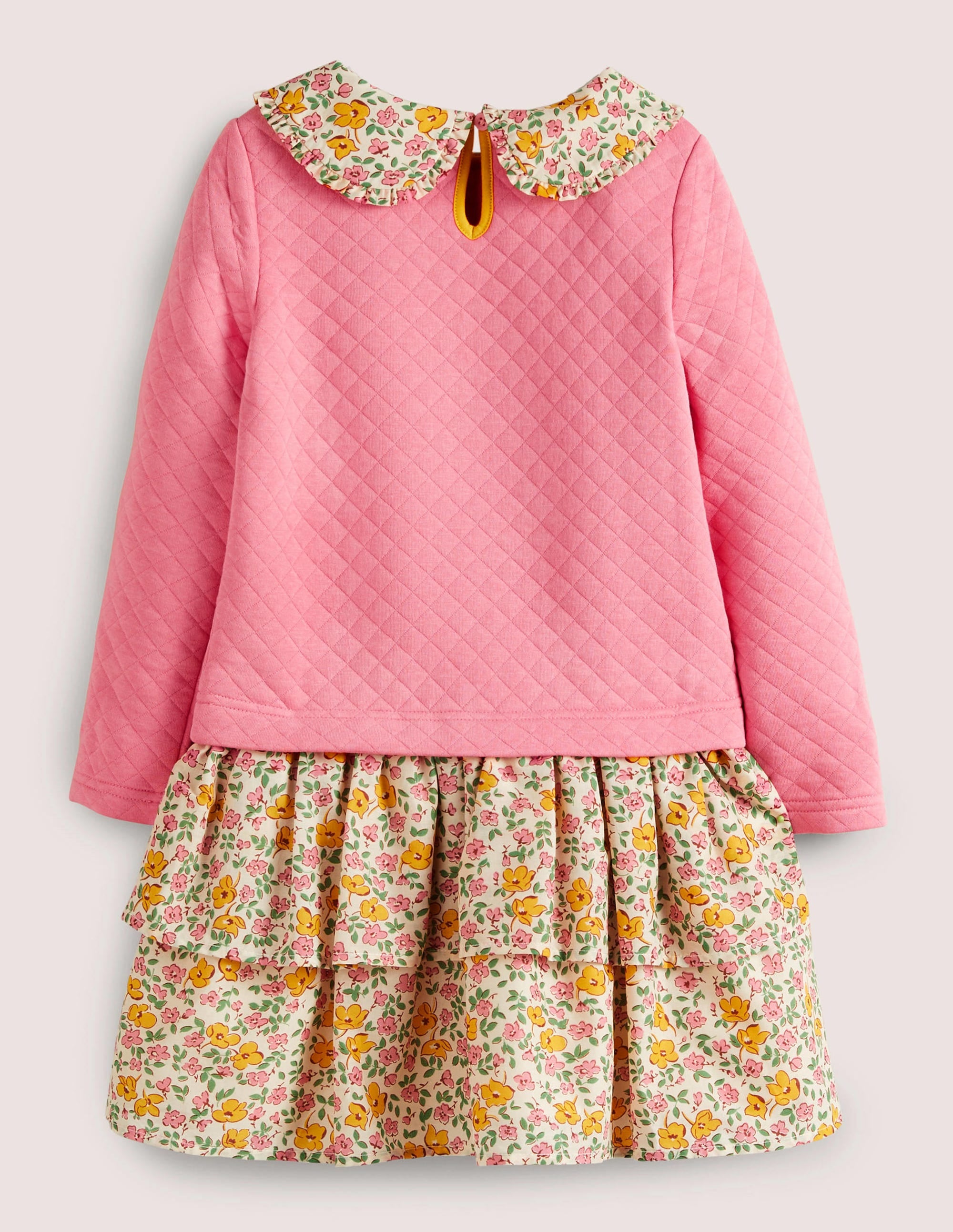 Sweatshirt-Kleid mit Kragen-Rosa/Vanille, Vintage-Blumenmuster - Image 2