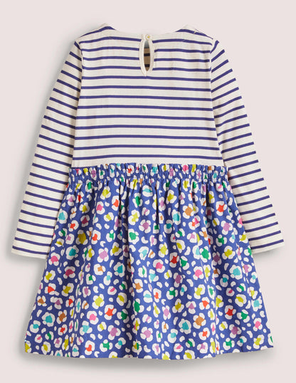 Kleid mit Mustermix-Segelblau/Bunt, Leopard-2