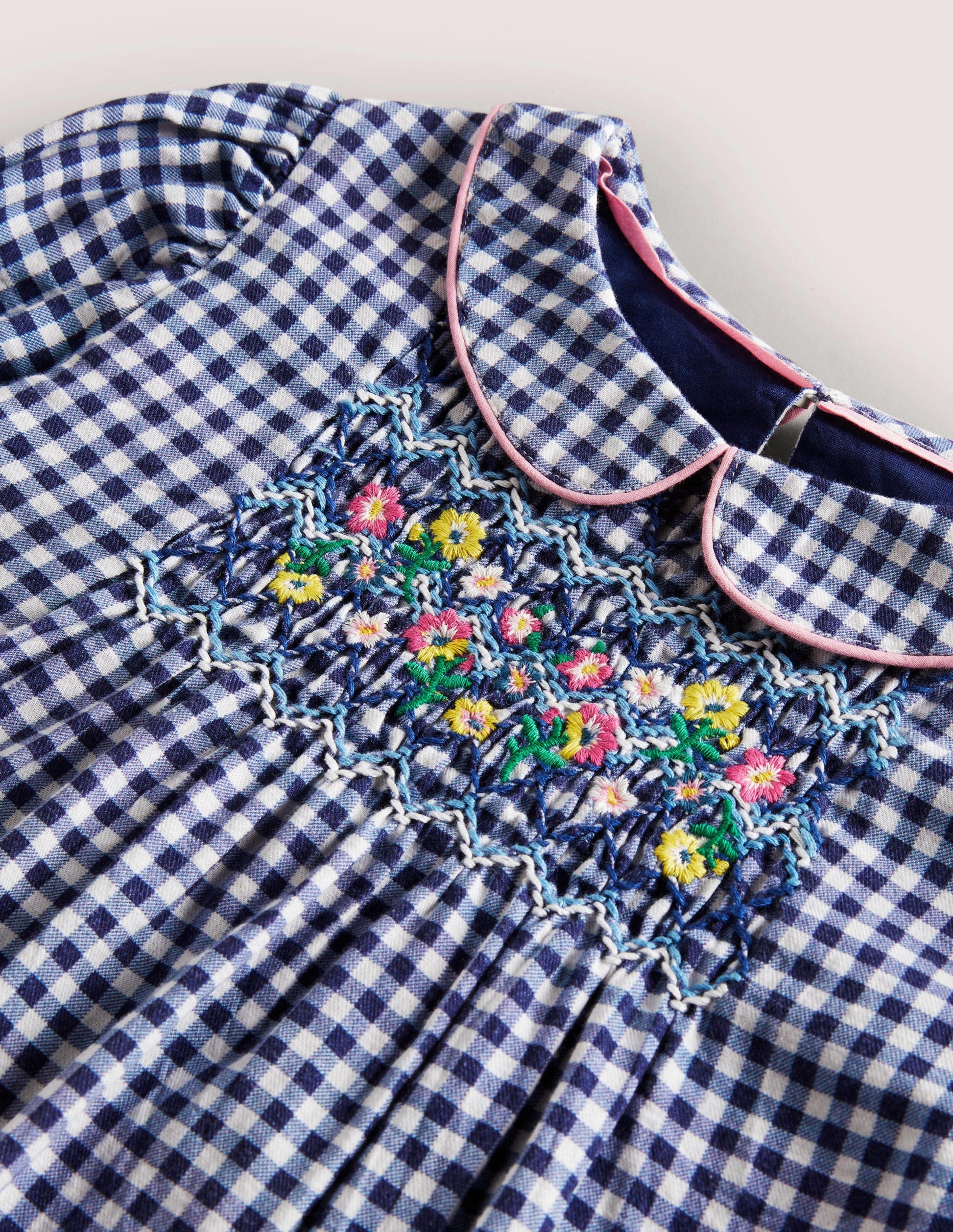 Top tissé à col et smocks-Vichy bleu Côte d'azur-3