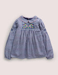 Top tissé à col et smocks-Vichy bleu Côte d'azur