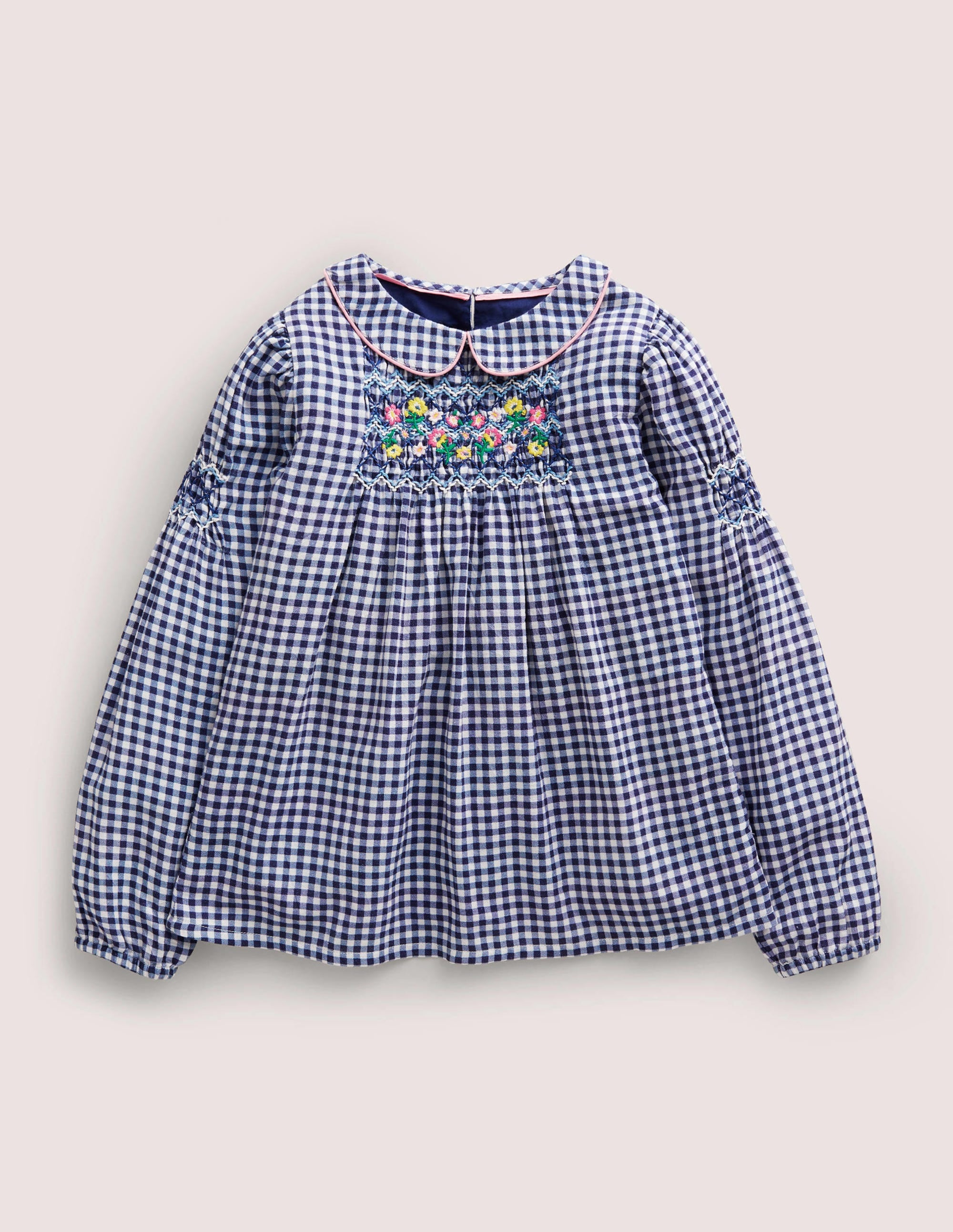 Top tissé à col et smocks-Vichy bleu Côte d'azur - Image 1