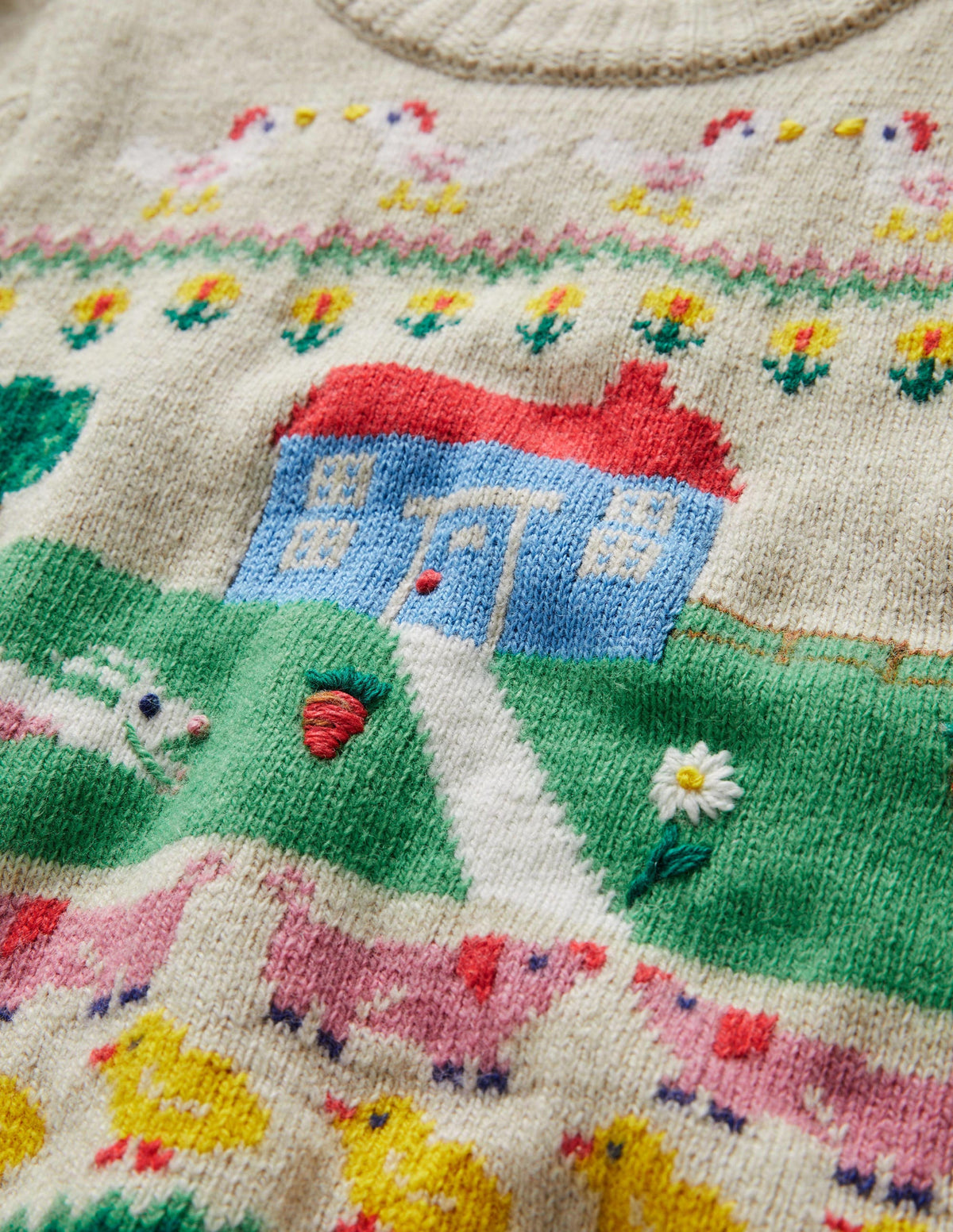 Pullover mit Bauernhof-Motiv-Hellbeige Meliert, Hausmotiv - Image 3
