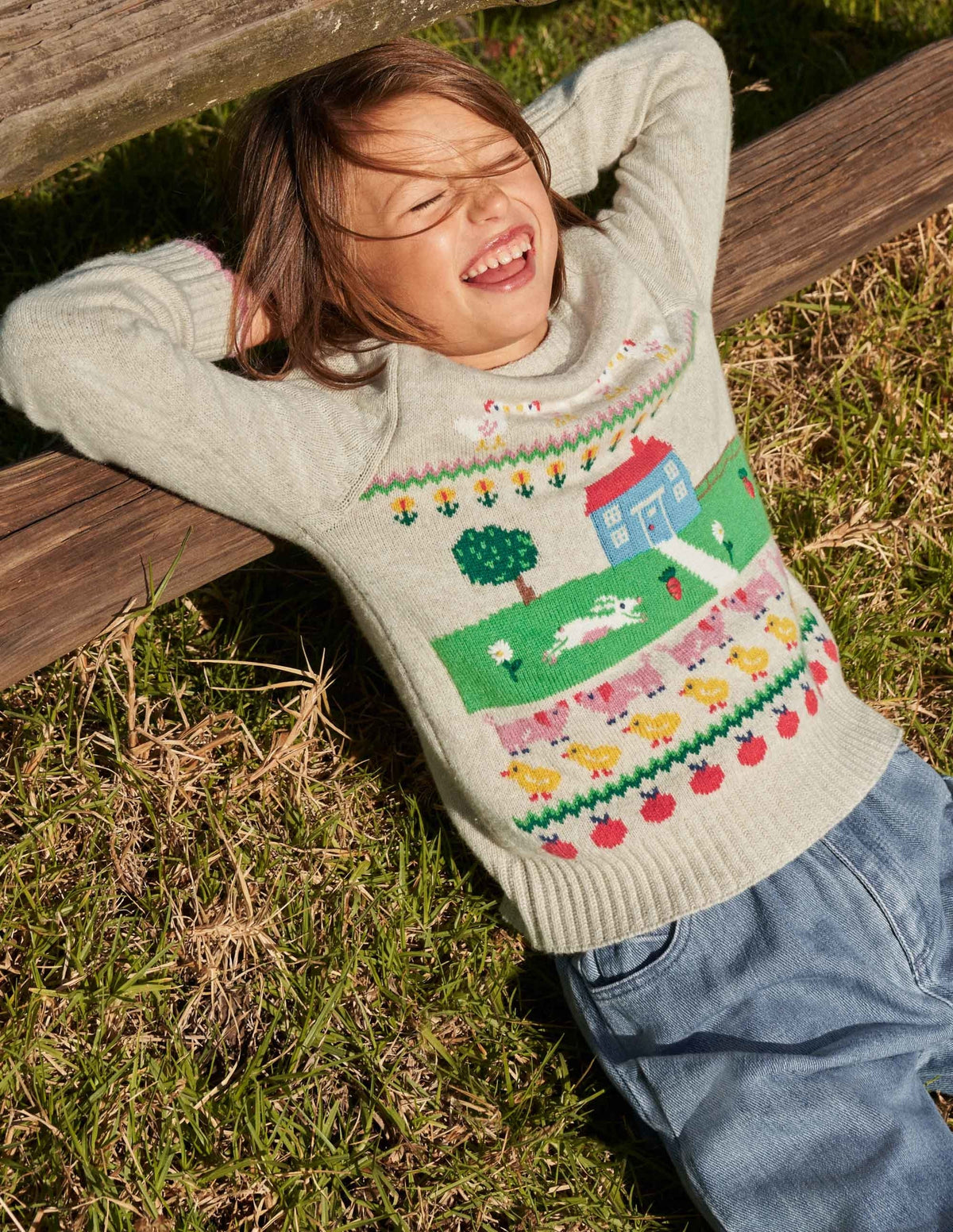 Pullover mit Bauernhof-Motiv-Hellbeige Meliert, Hausmotiv - Image 5