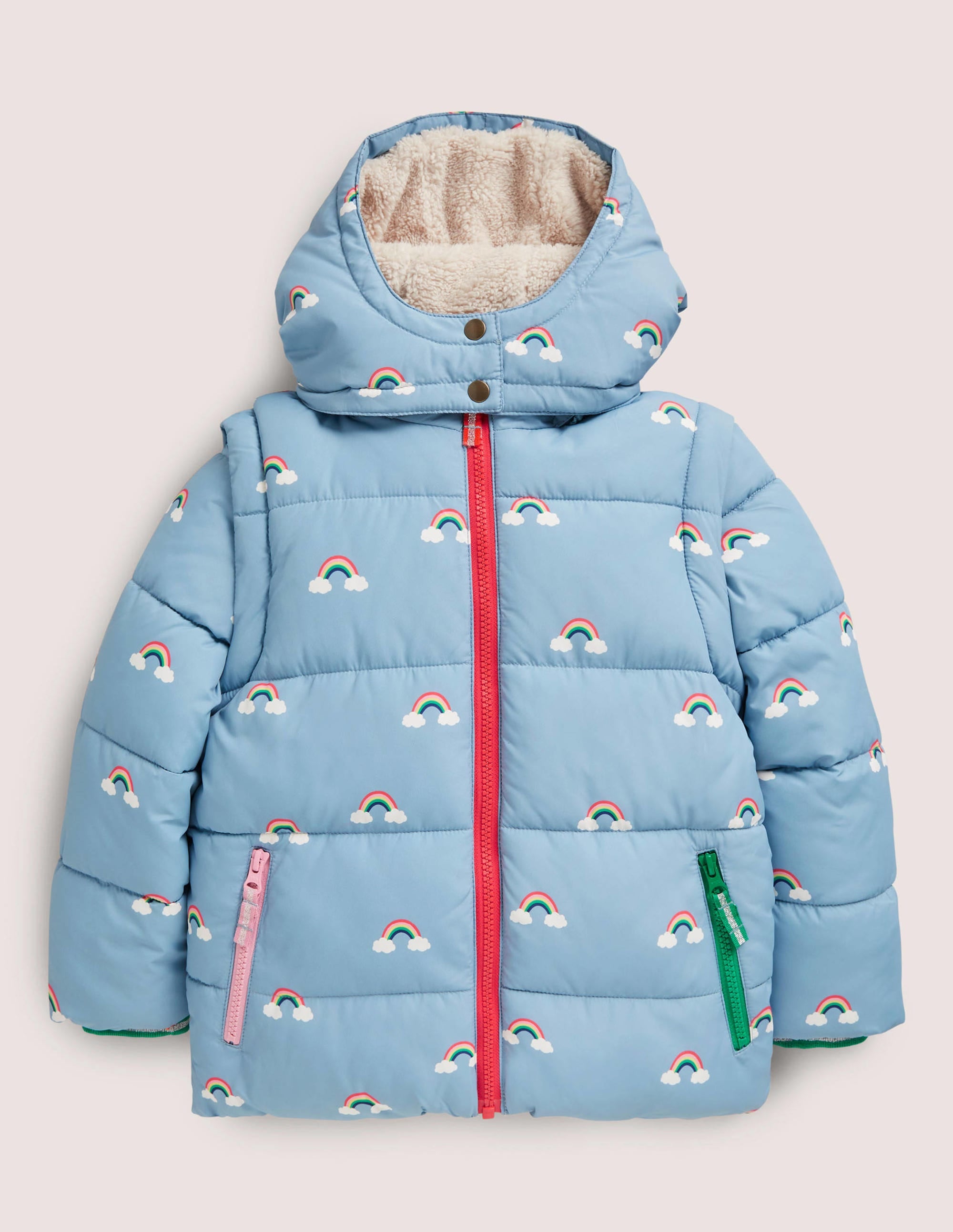 Blue Rainbow Print Puffer Jacket-Marokkoblau, Regenbogen - Image 1