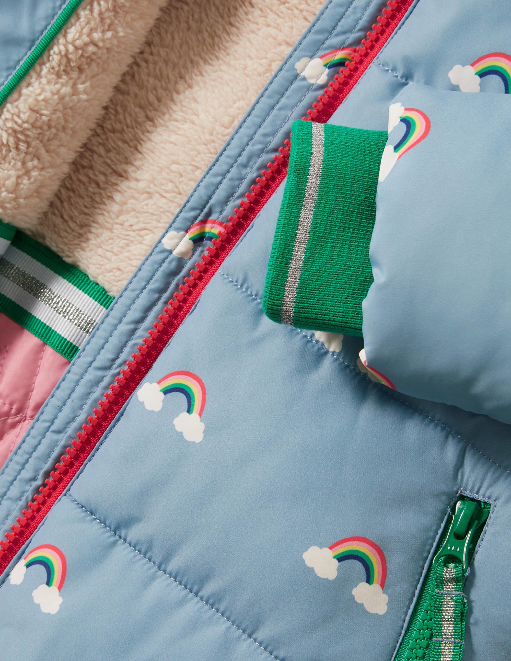Blue Rainbow Print Puffer Jacket-Marokkoblau, Regenbogen - Image 3