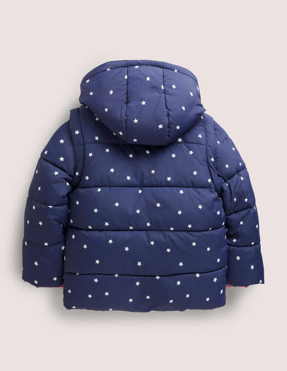 Navy Star Print Hooded Puffer Jacket-College Navy Confetti Star-2