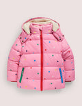 Pink Star Print Hooded Puffer Jacket-Bright Petal Pink Multi Star