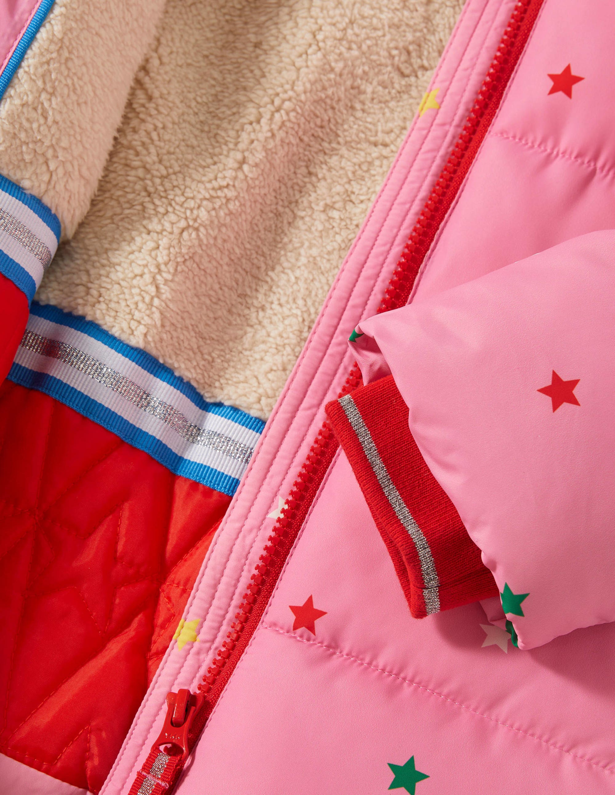 Pink Star Print Hooded Puffer Jacket-Bright Petal Pink Multi Star - Image 3