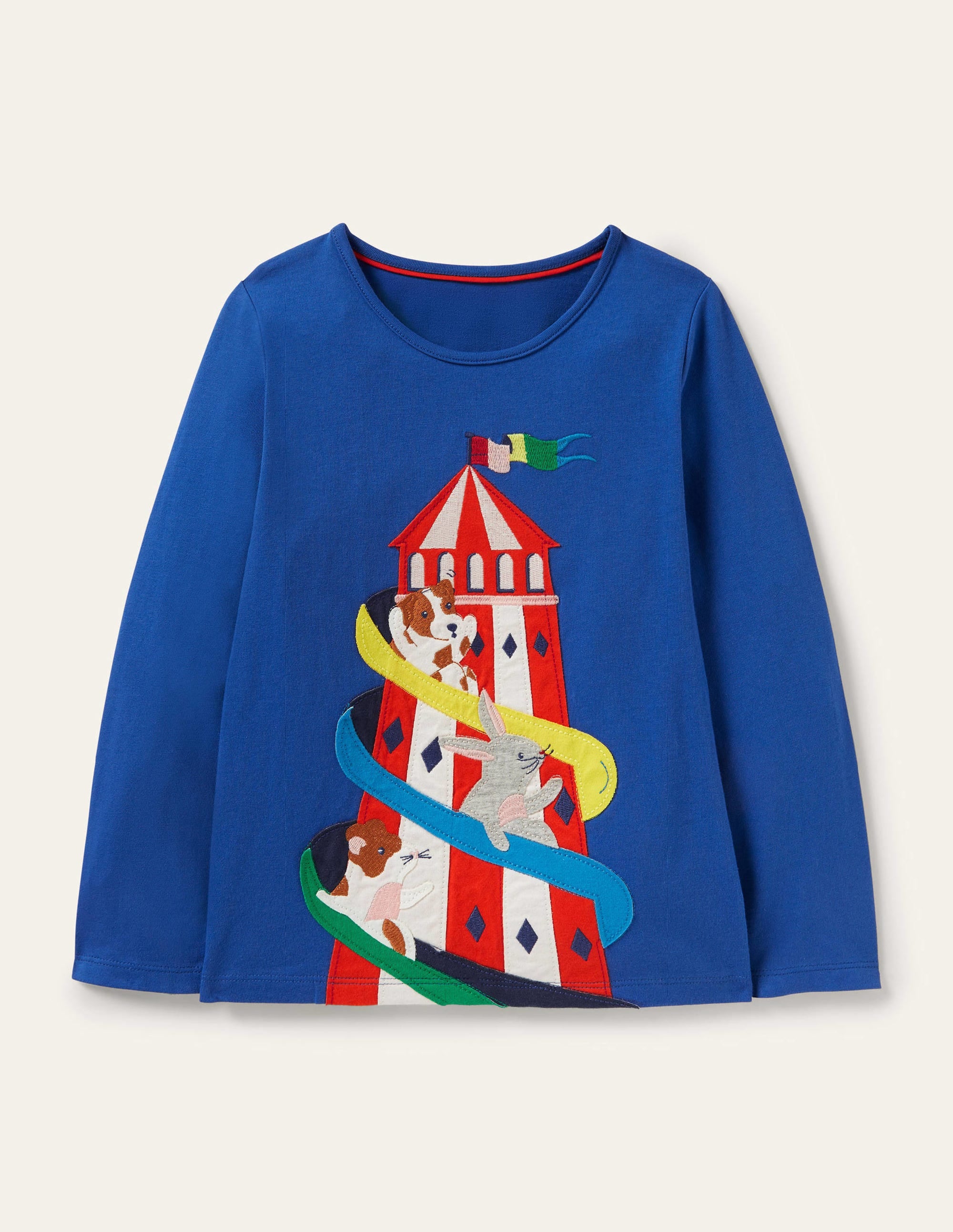 T-Shirt mit Tierapplikation-Glockenblumenblau, Jahrmarktrutsche - Image 1