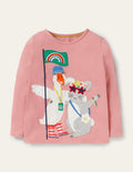 T-Shirt mit Tierapplikation-Kirschblütenrosa, Tiere