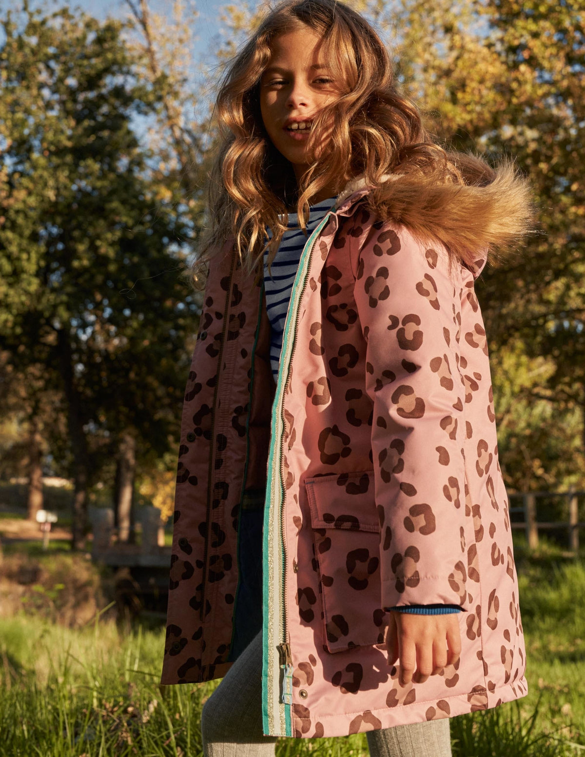Pink Animal Print Waterproof Parka-Mandelblütenrosa, Tiermuster-7