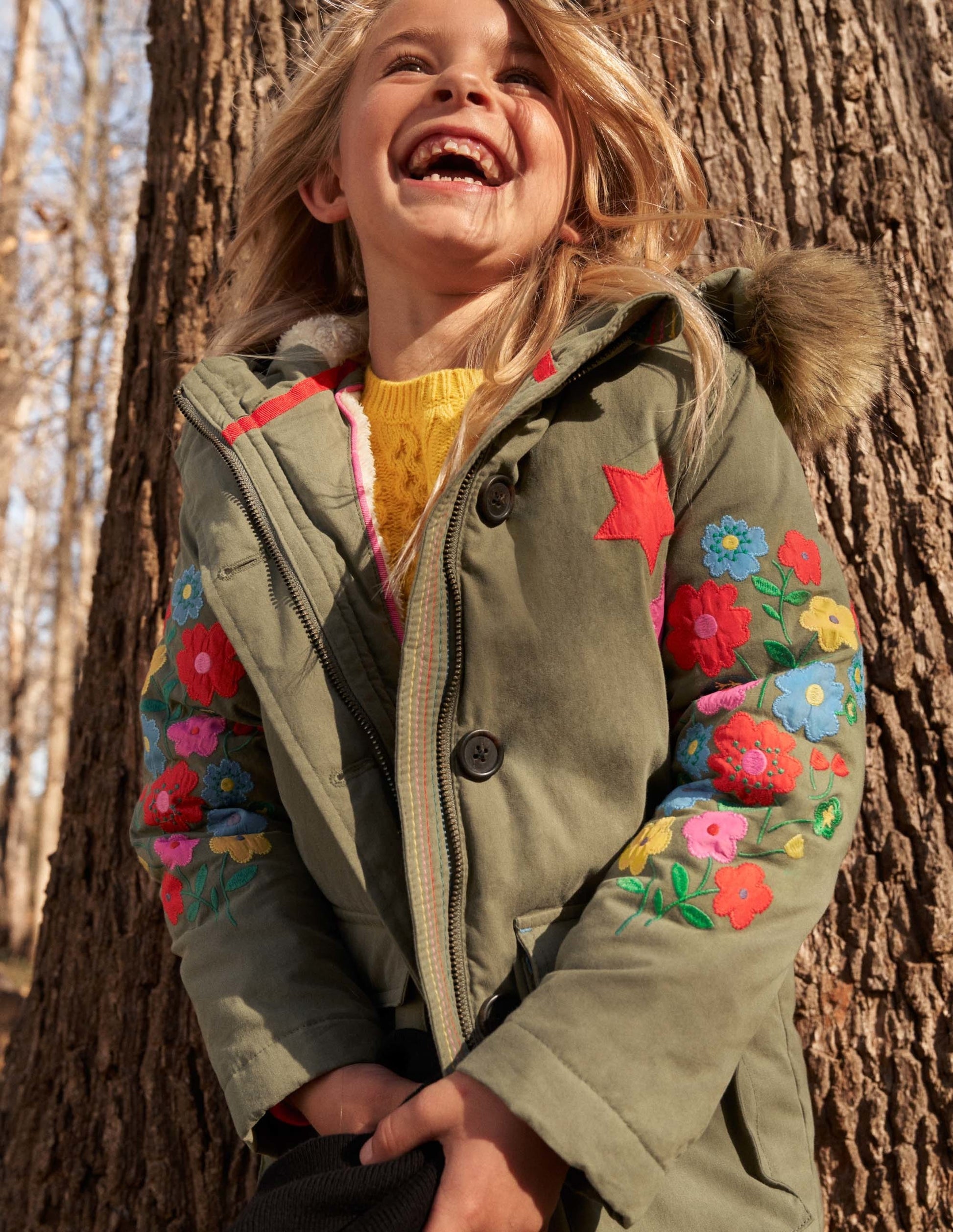 Floral Sleeve Longline Coat-Army Green Floral-5