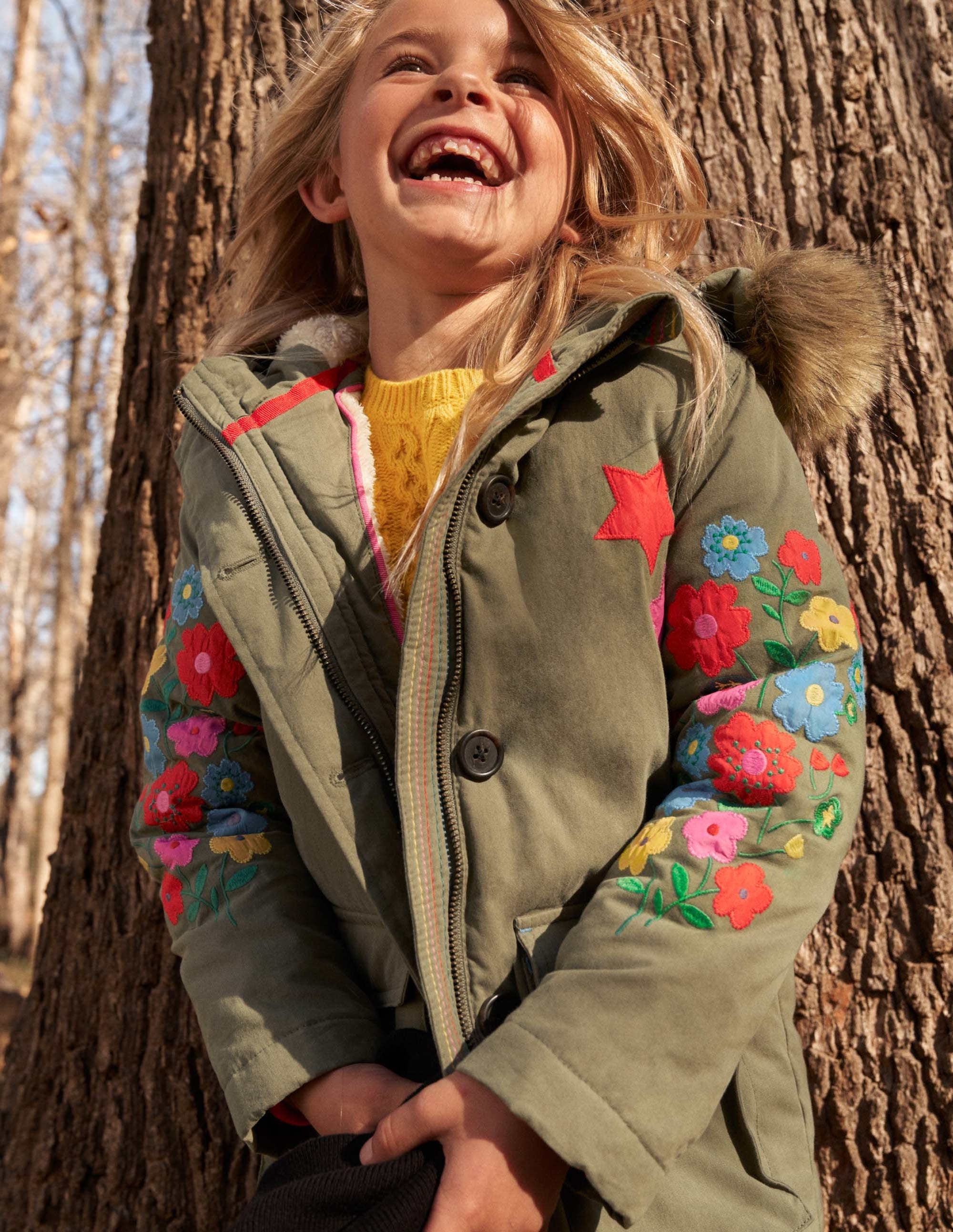 Floral Sleeve Longline Coat-Army Green Floral - Image 5