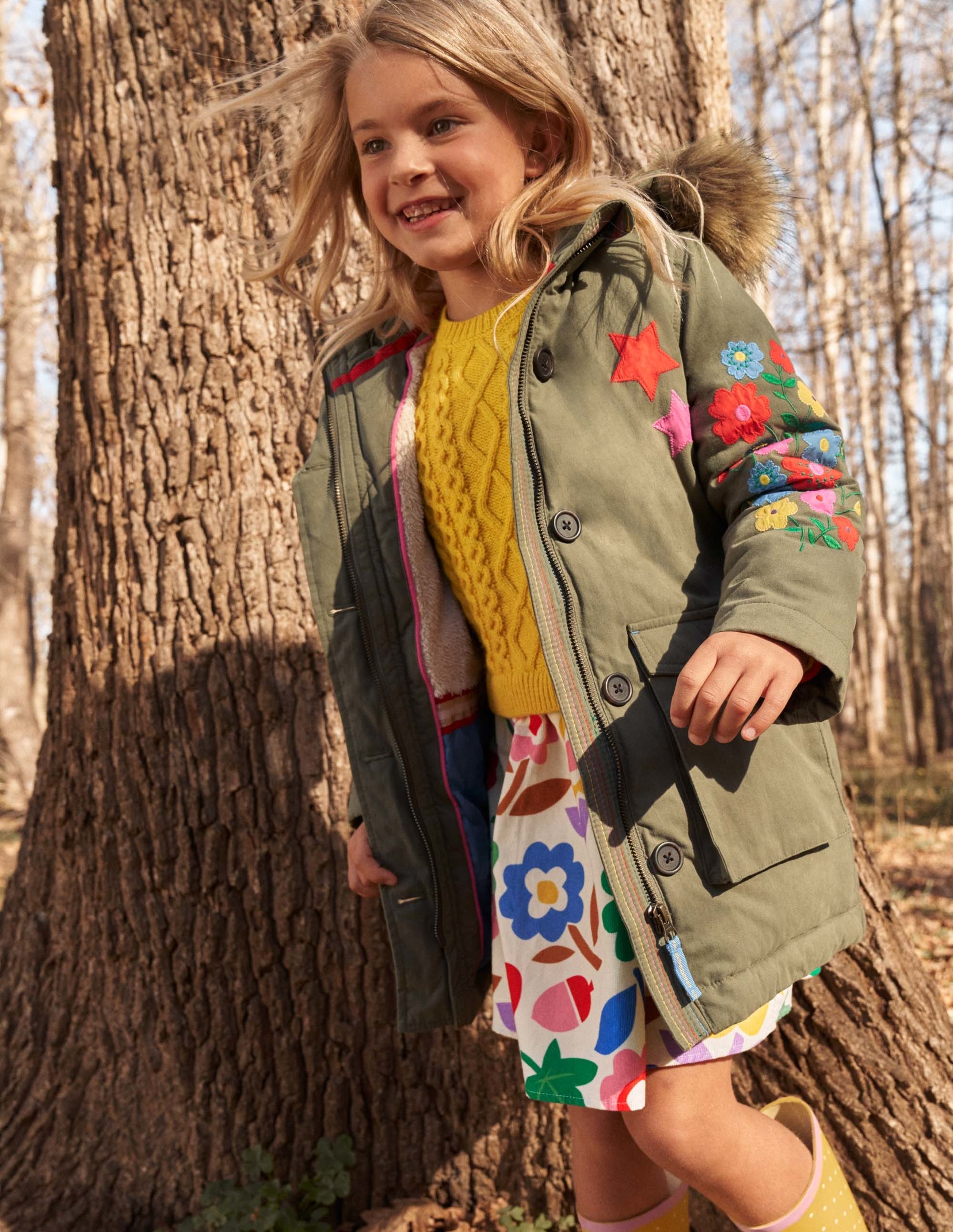 Floral Sleeve Longline Coat-Army Green Floral - Image 7
