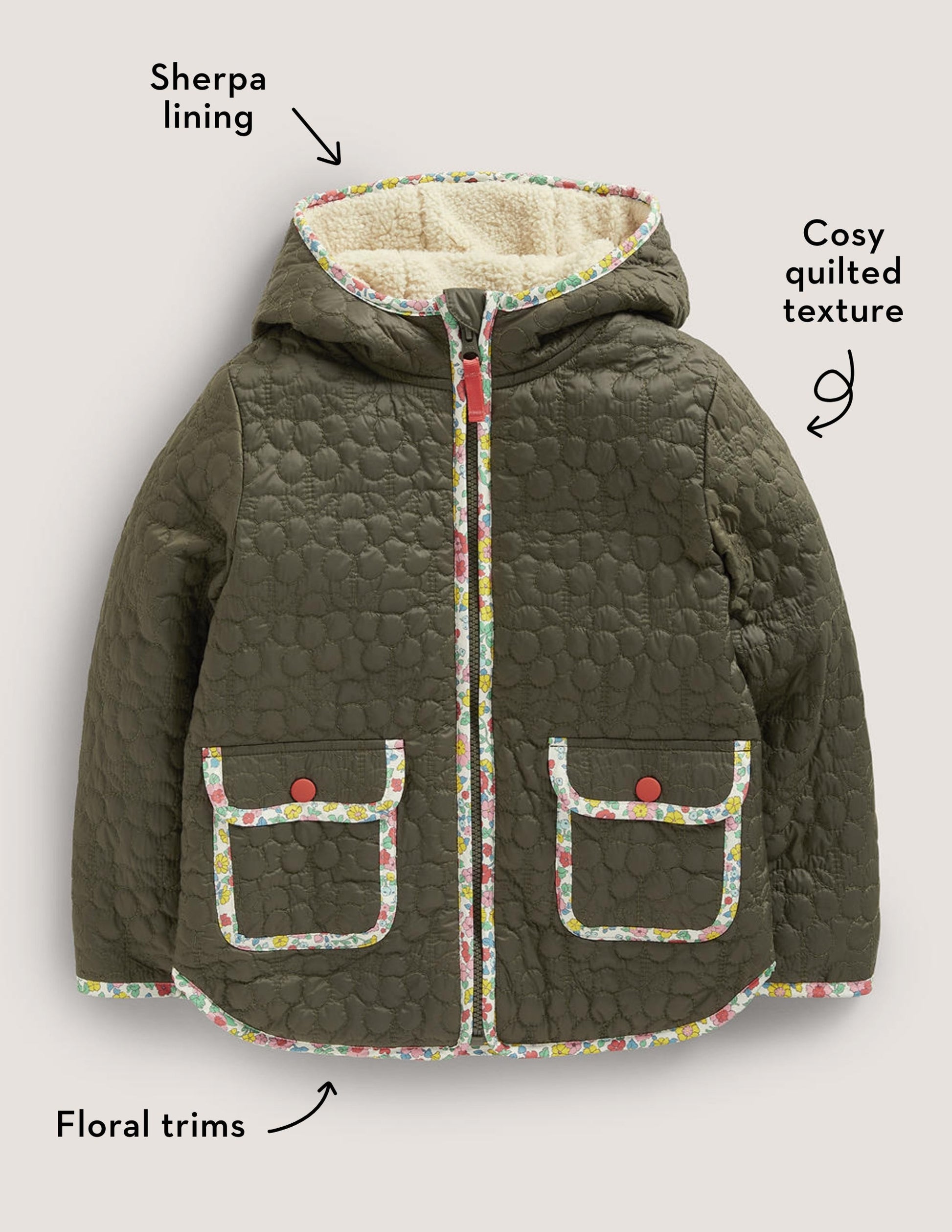 Gesteppte Jacke-Khakigrün-4