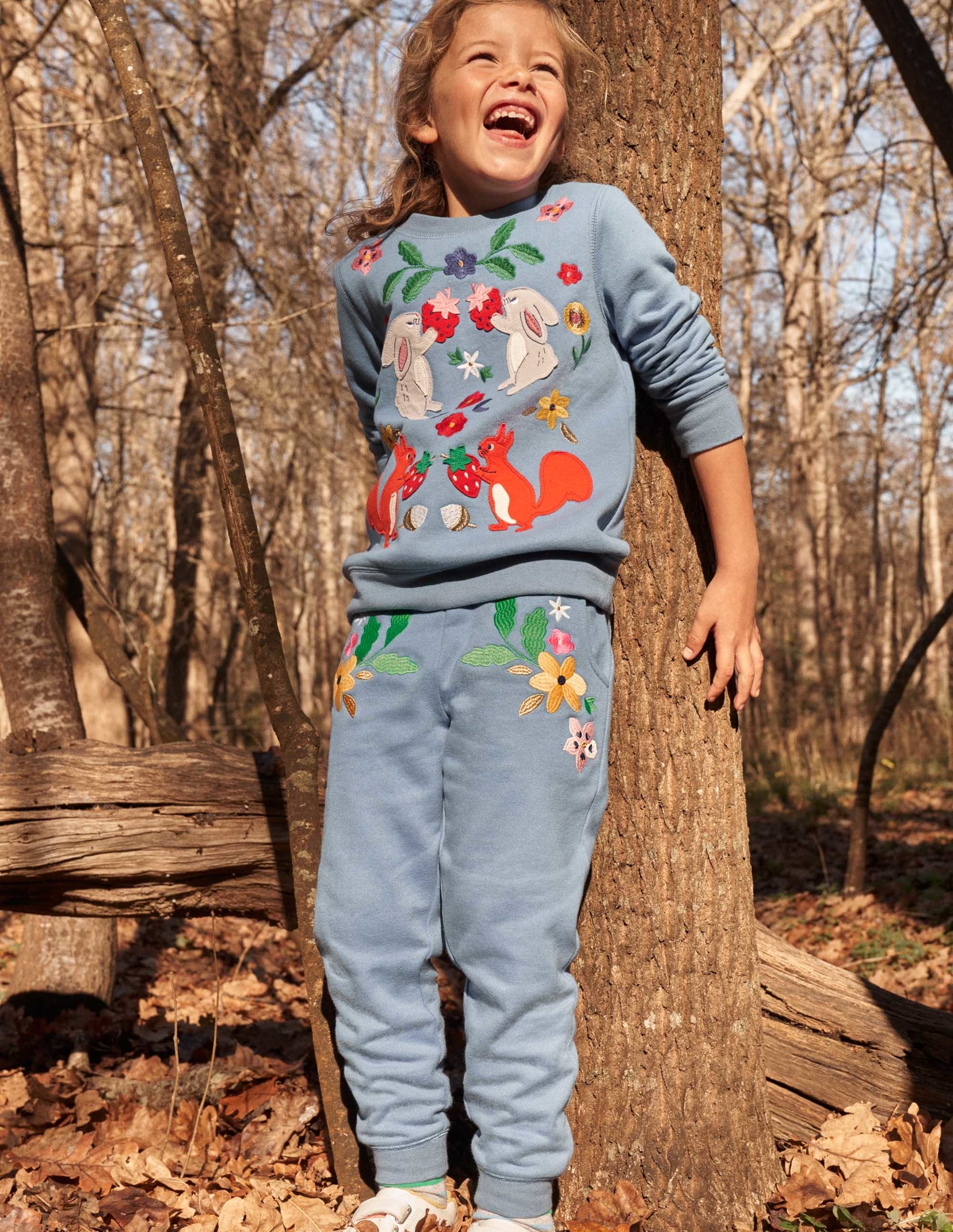 Embroidered Joggers-Riviera Blue Floral - Image 4