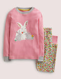 Pyjama long douillet-Lapin lit de fleurs vintage ivoire