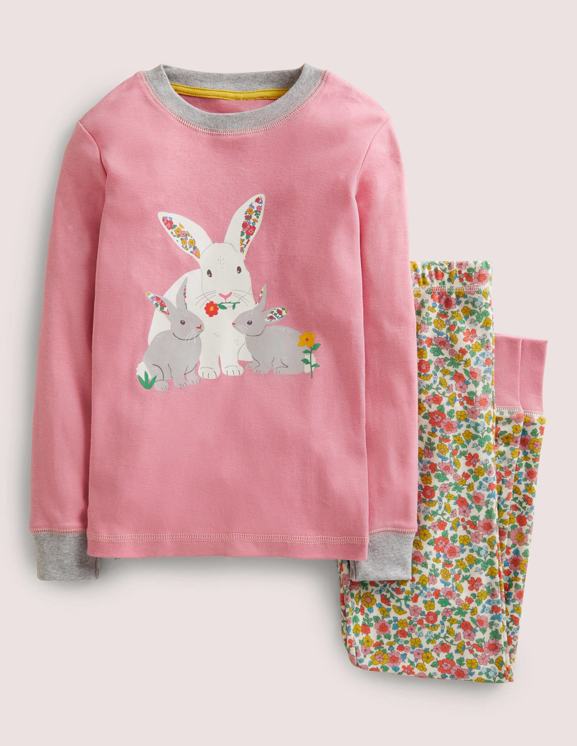 Pyjama long douillet-Lapin lit de fleurs vintage ivoire - Image 1