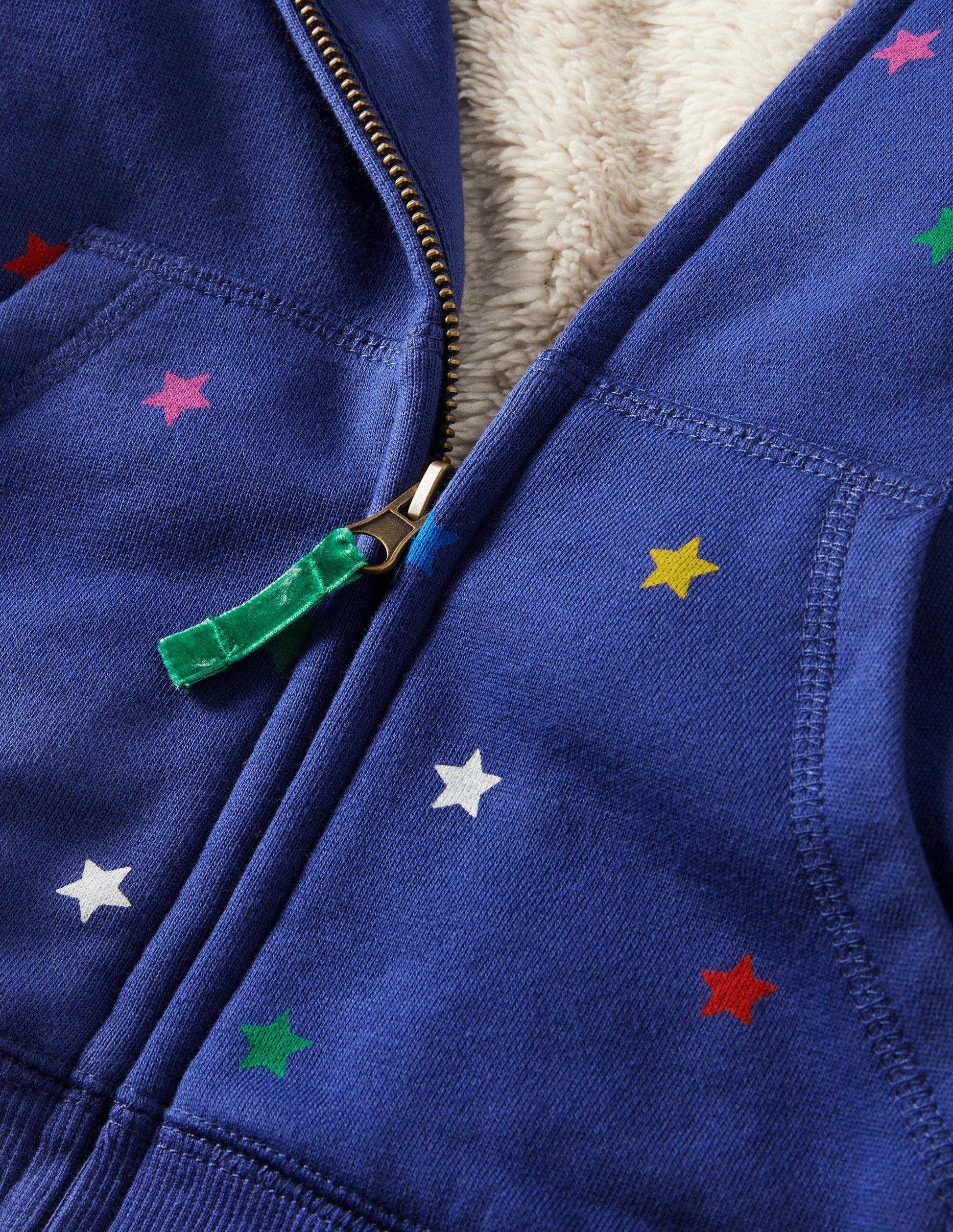 Kapuzenpulli mit Zottelfutter-Segelblau, Konfettitsterne-3