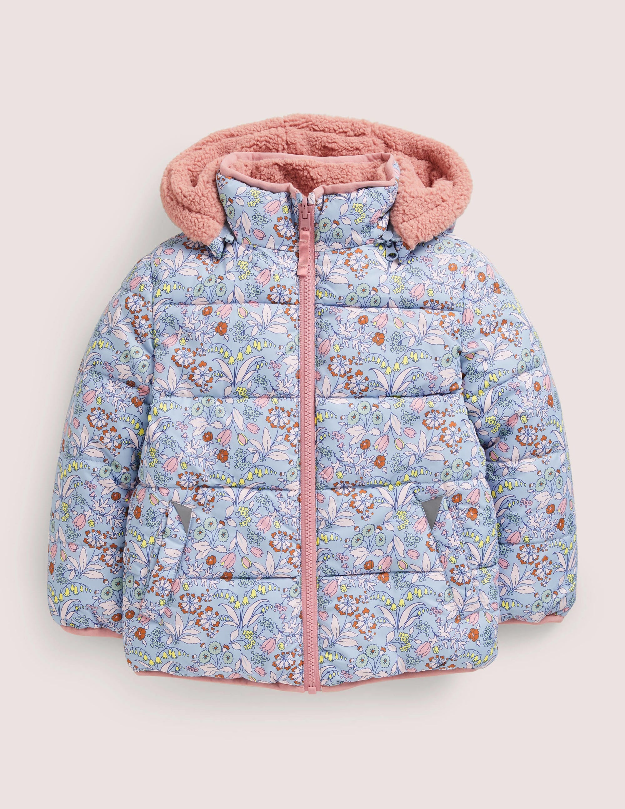 Veste réversible en borg-Motif floral bleu ancien - Image 1