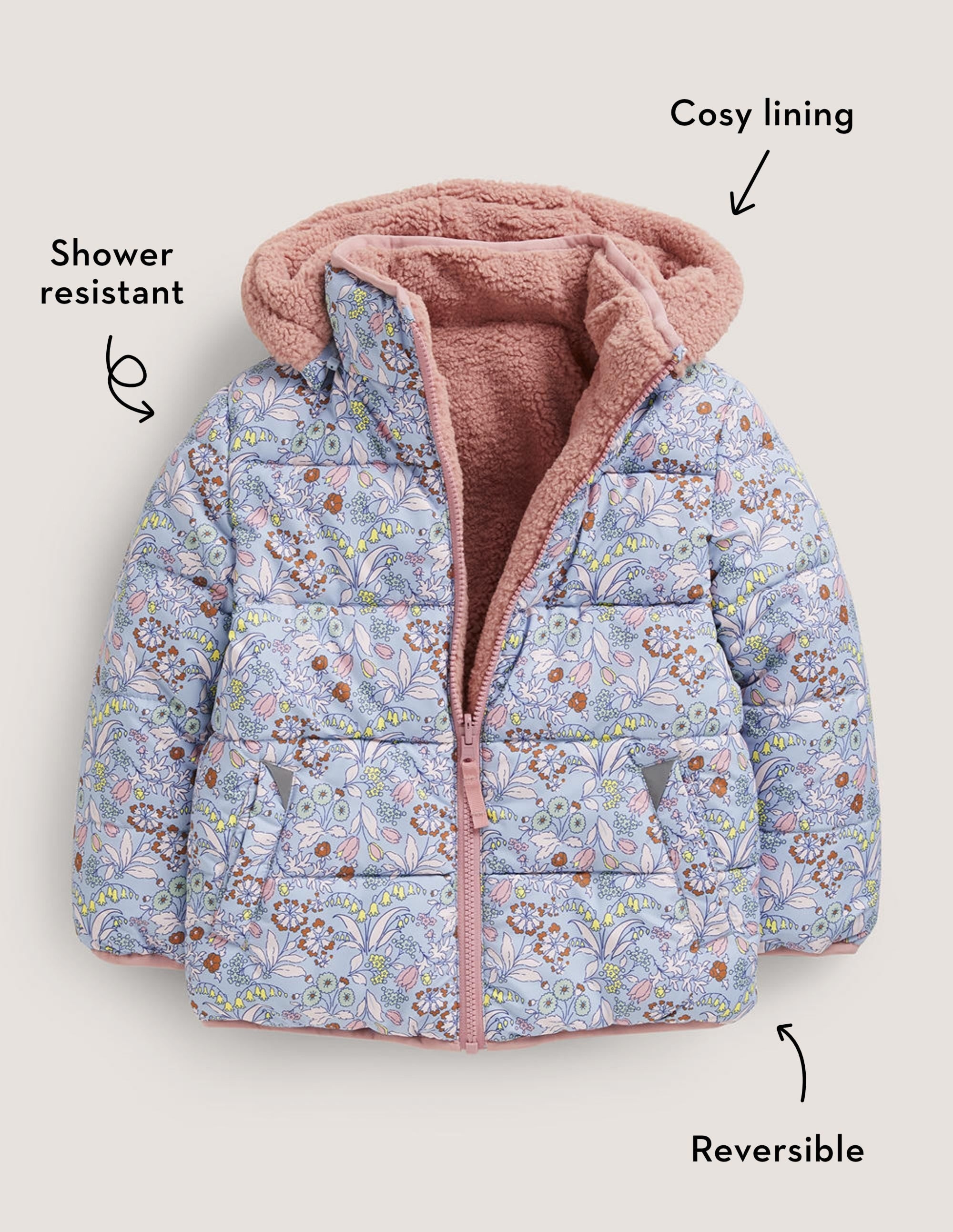 Veste réversible en borg-Motif floral bleu ancien - Image 4