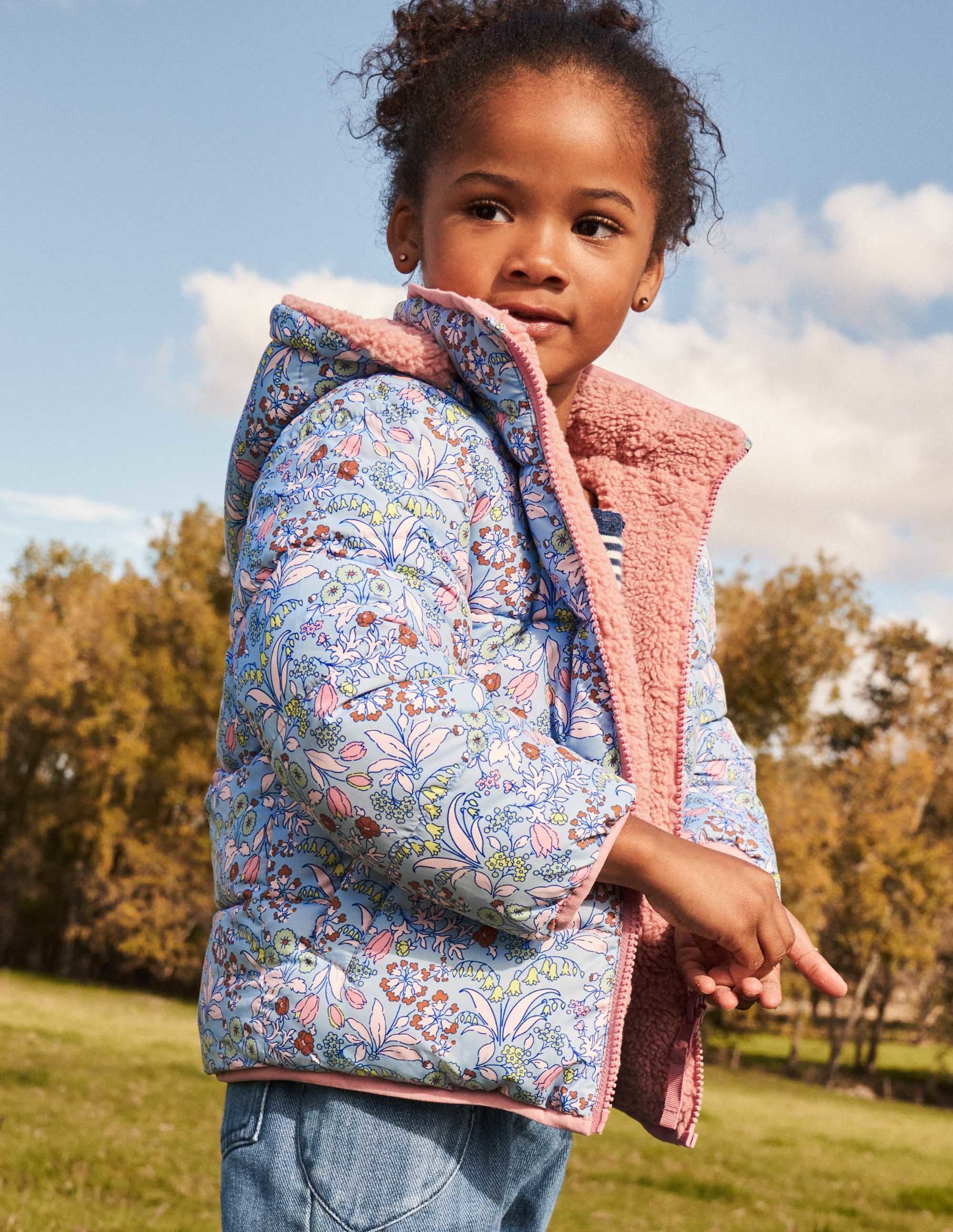 Veste réversible en borg-Motif floral bleu ancien - Image 8