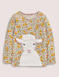 T-shirt à appliqué mouton-Motif floral vintage gousse de vanille
