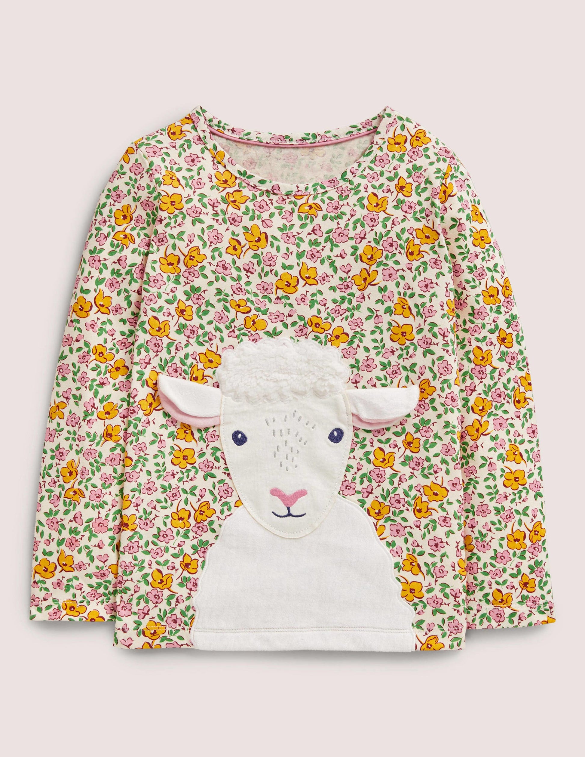 T-shirt à appliqué mouton-Motif floral vintage gousse de vanille-1