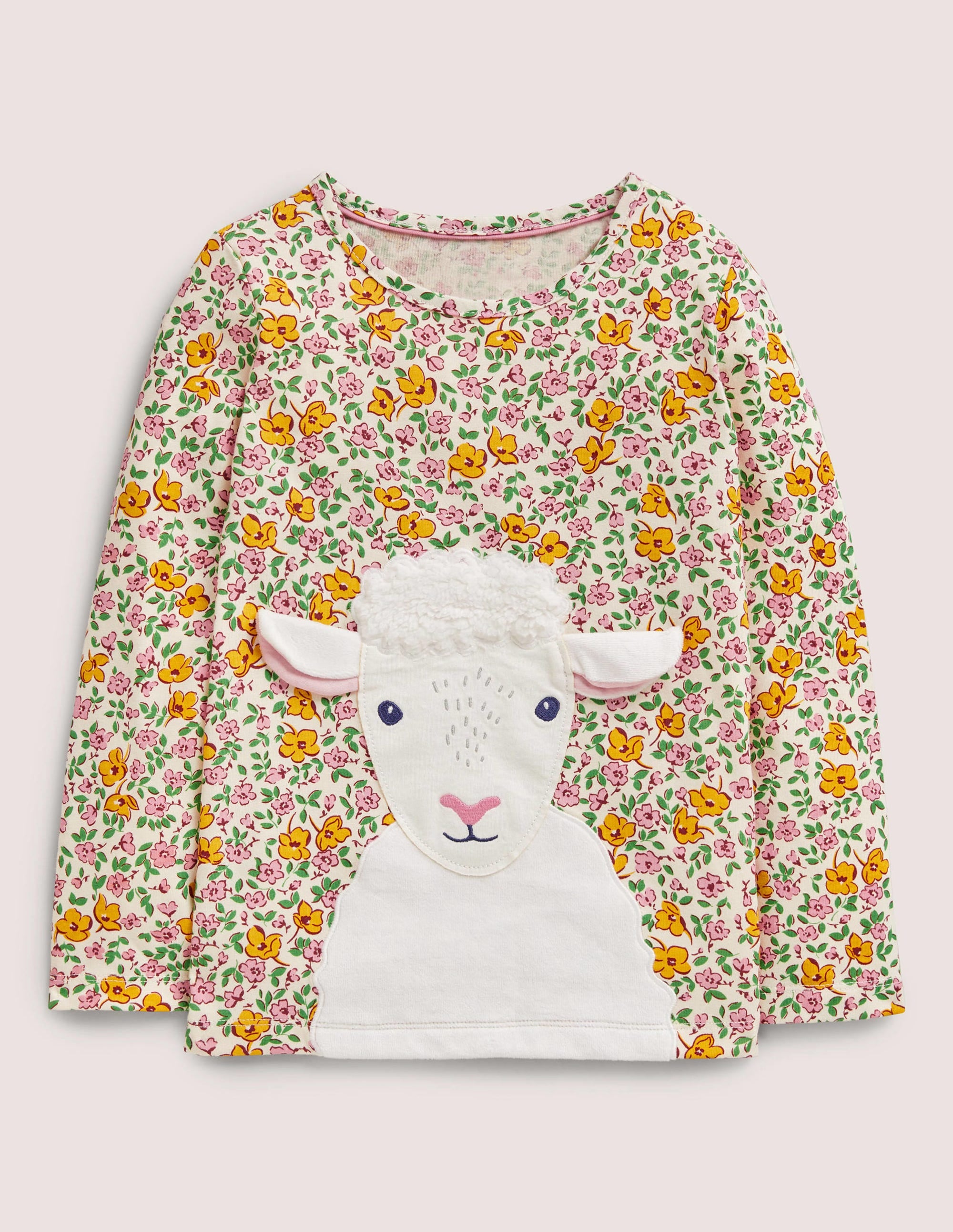 T-shirt à appliqué mouton-Motif floral vintage gousse de vanille - Image 1