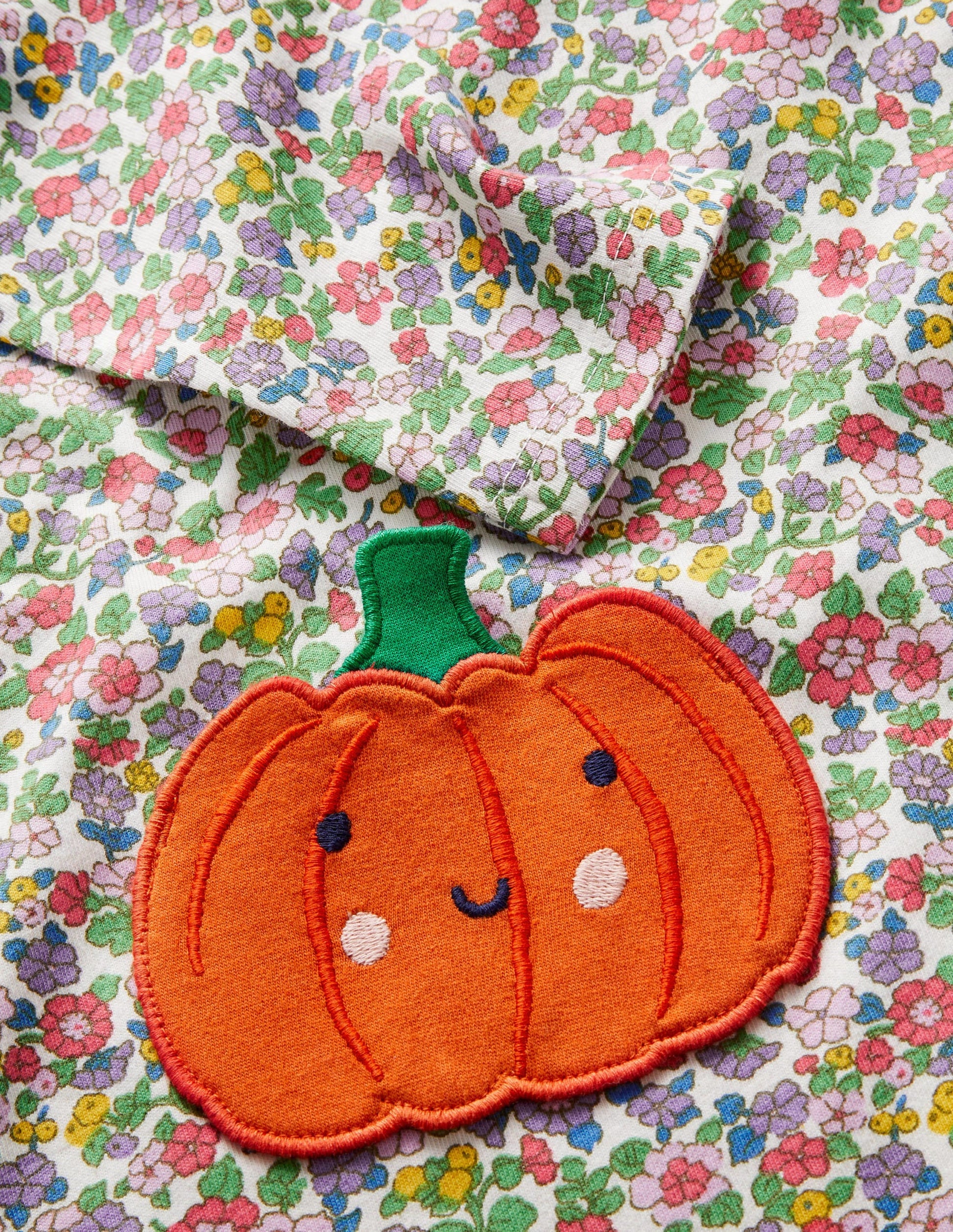 Halloween Pumpkin Pocket Floral Dress-Naturweiß, Vintage-Blumenmuster/Kürbis-3