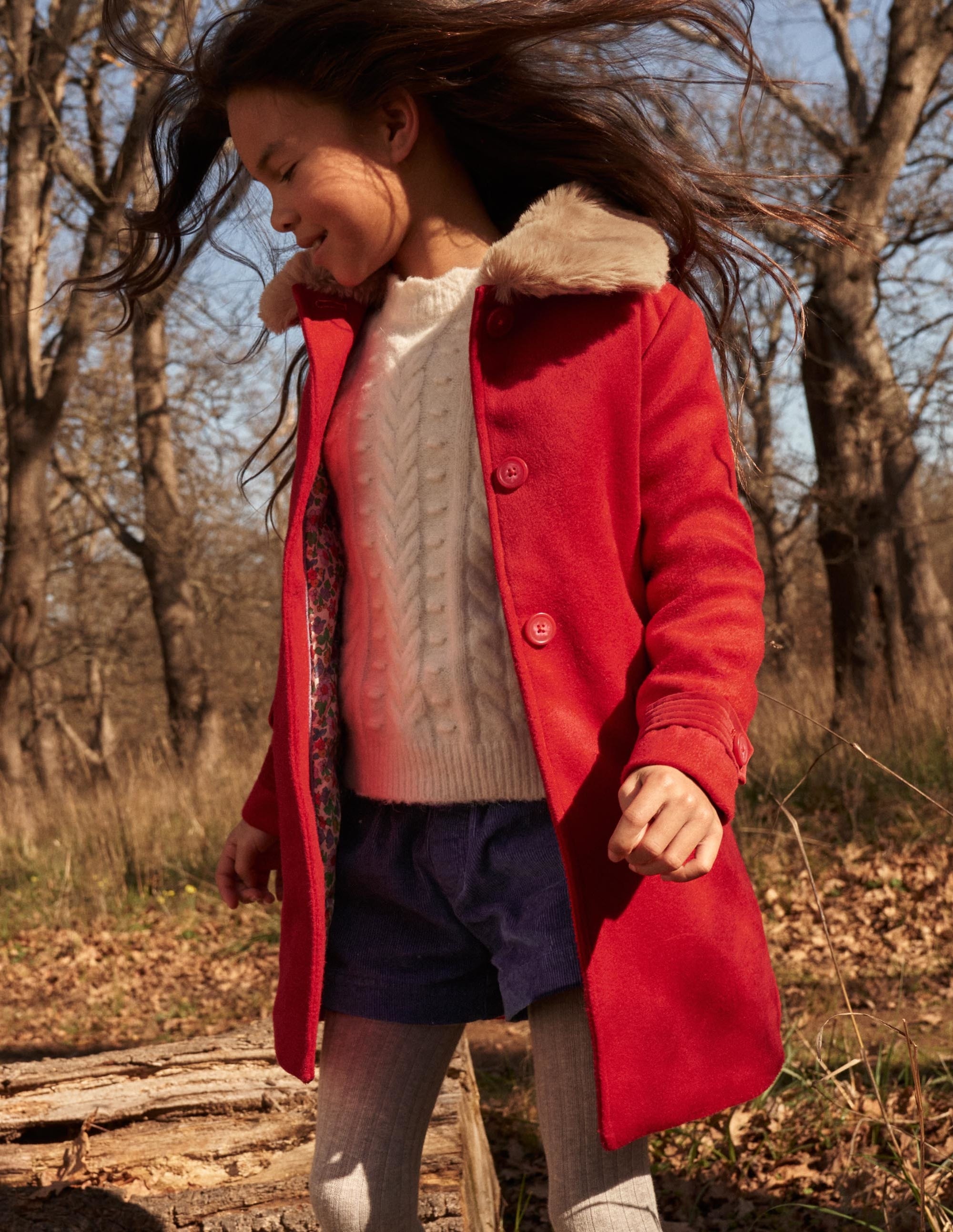 Red Fur Collar Wool Coat-Cranberry-Rot - Image 4