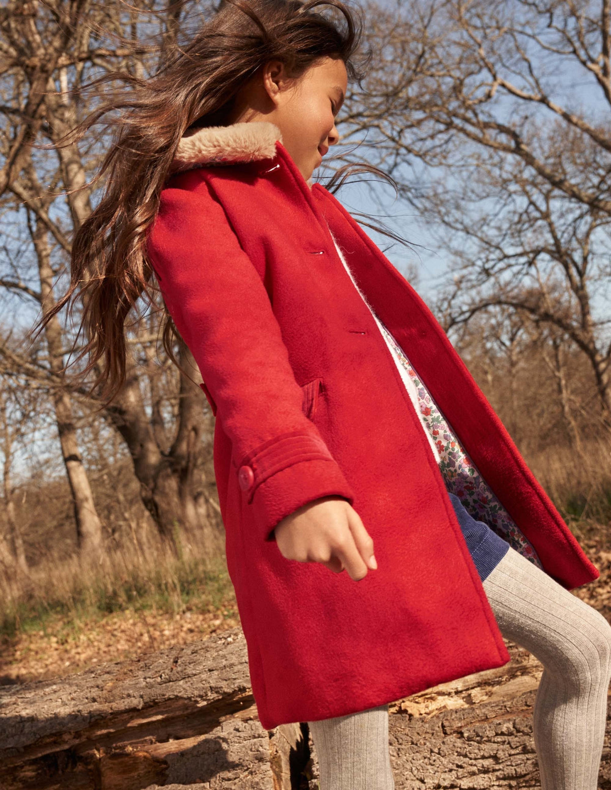 Red Fur Collar Wool Coat-Cranberry-Rot - Image 5