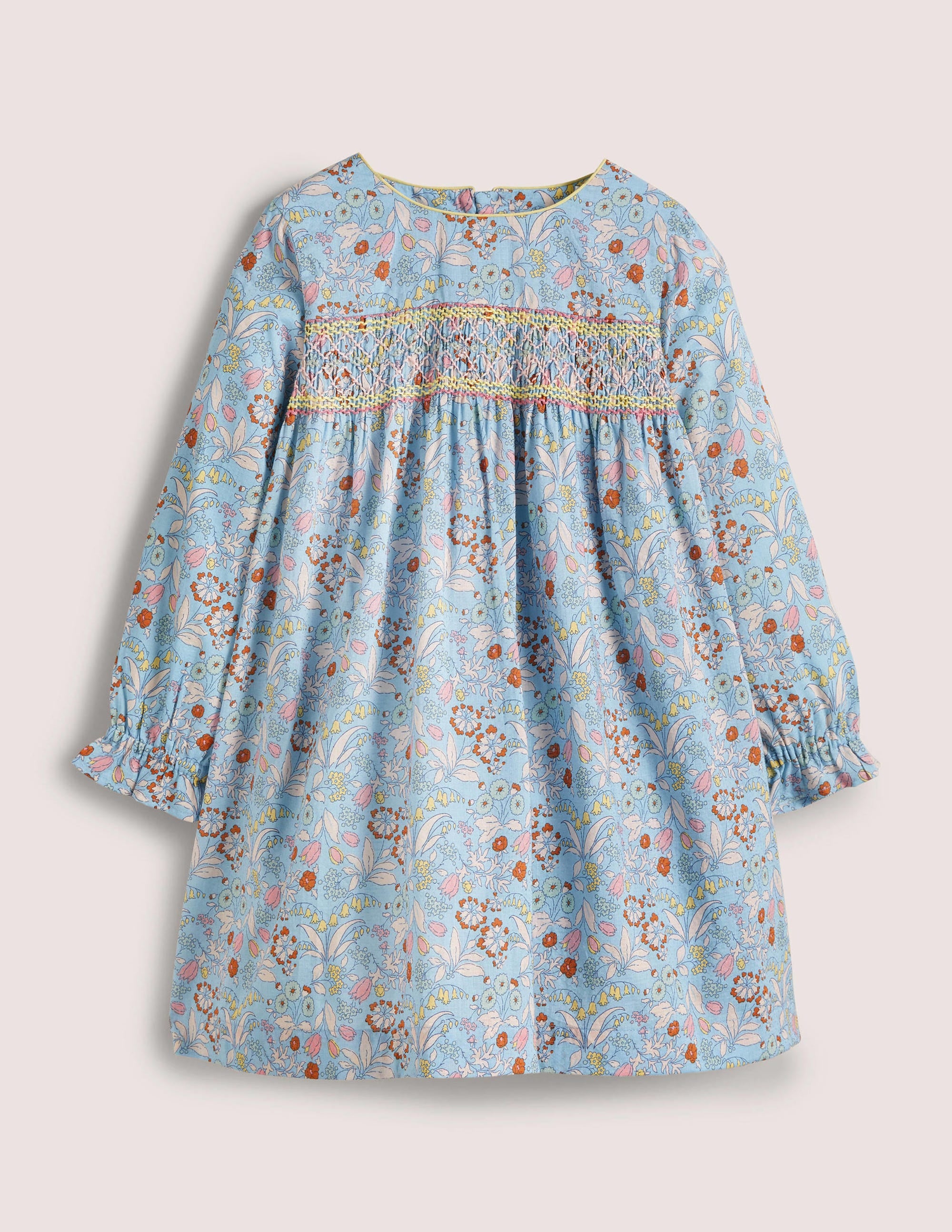 Gesmoktes Kleid mit langen Ärmeln-Graublau - Image 1
