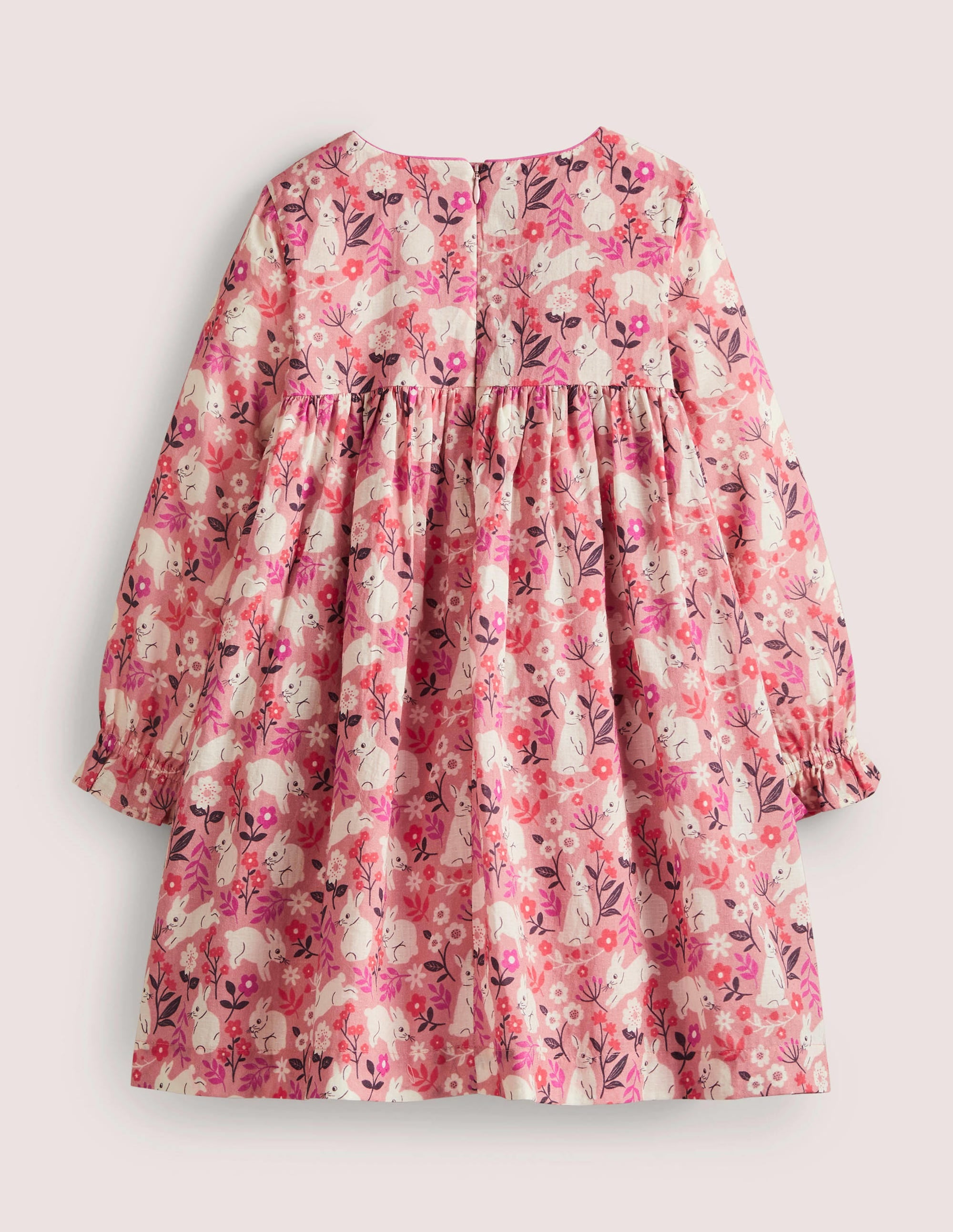 Pink Bunny Print Long-sleeved Smock Dress-Kirschblütenrosa, Häschen im Feld - Image 2