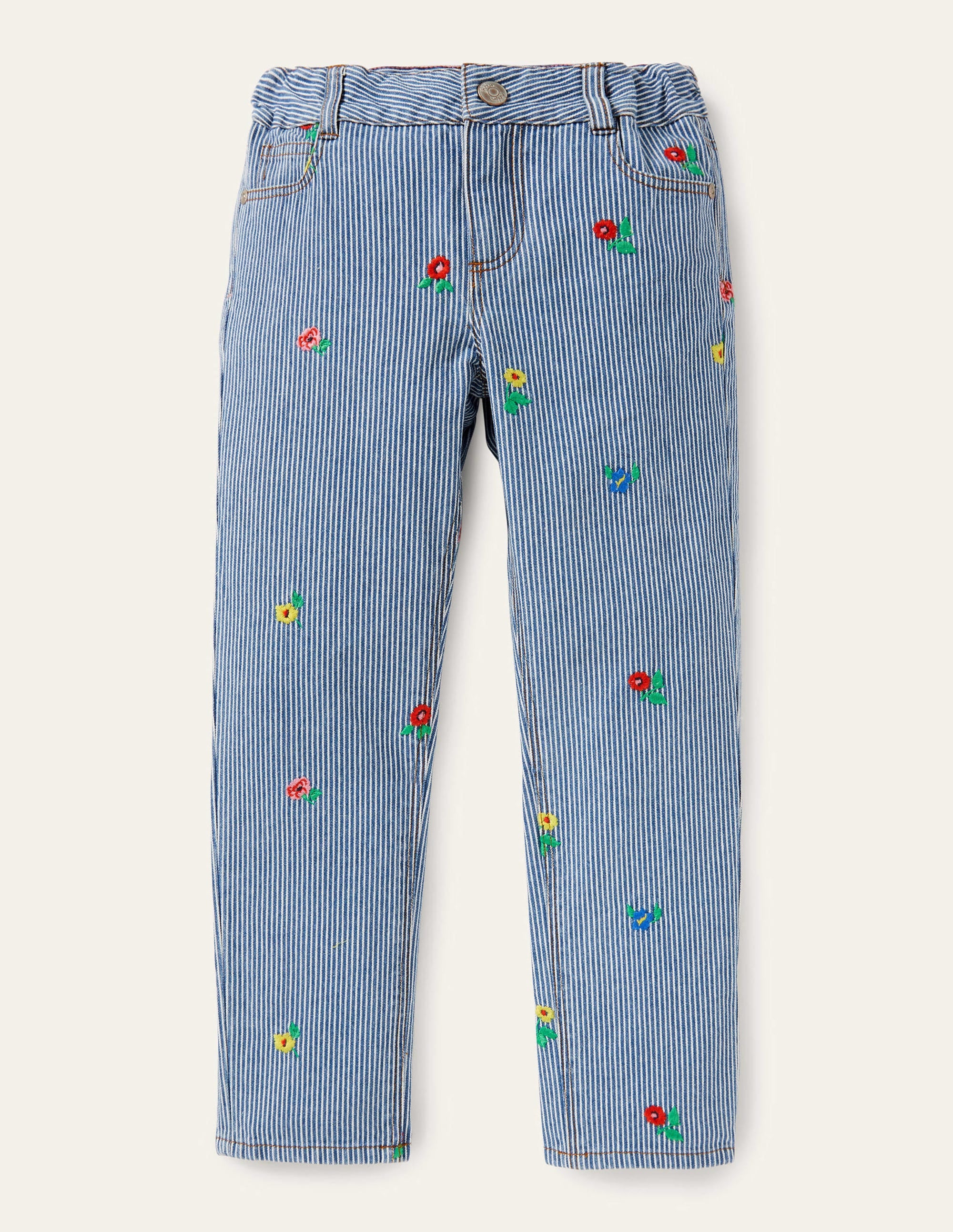 Girlfriend-Jeans-Blumenstickerei/Feine Streifen - Image 1
