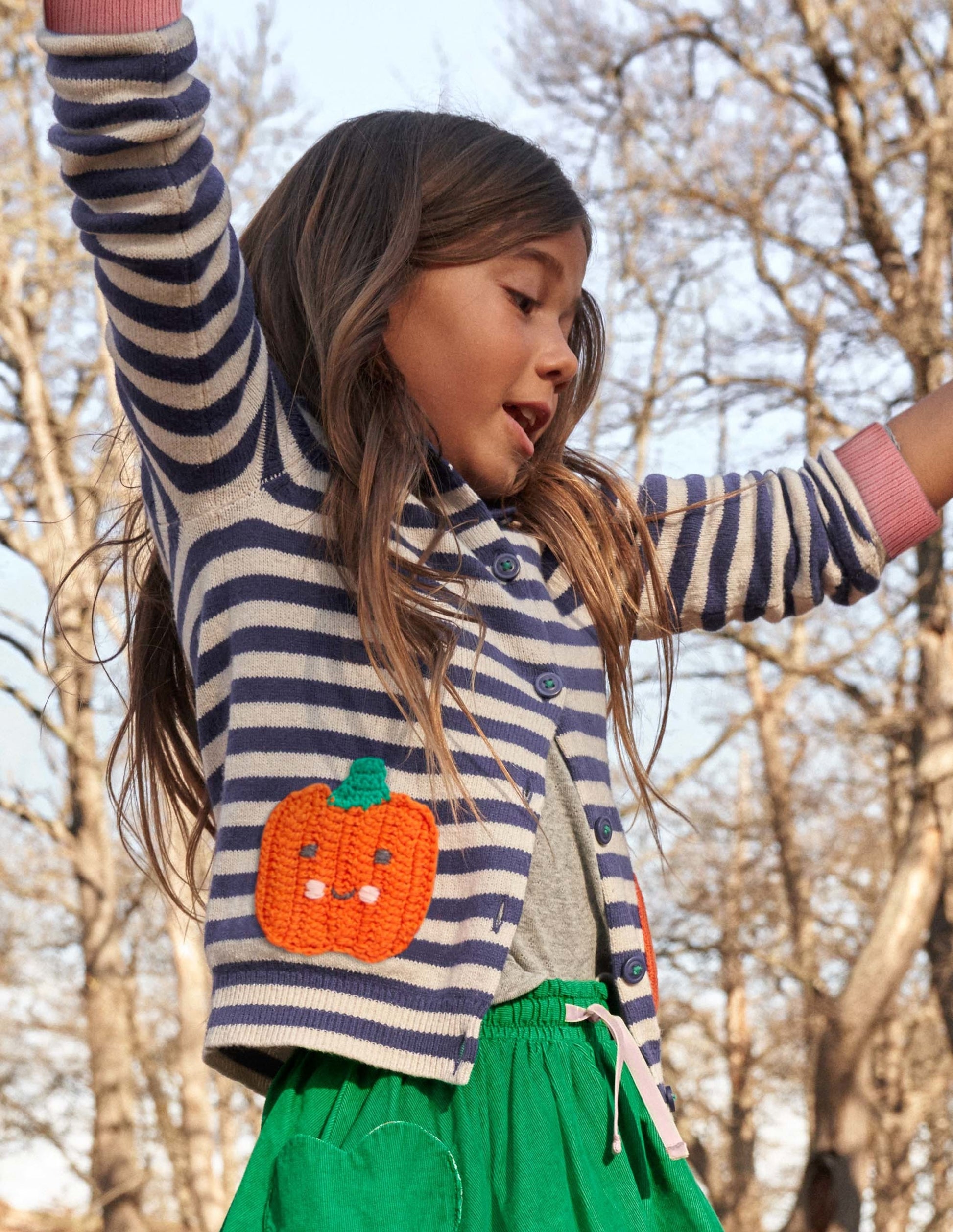 Navy Stripe Pumpkin Pockets Halloween Cardigan-Navy/Naturweiß, Kürbisse-4