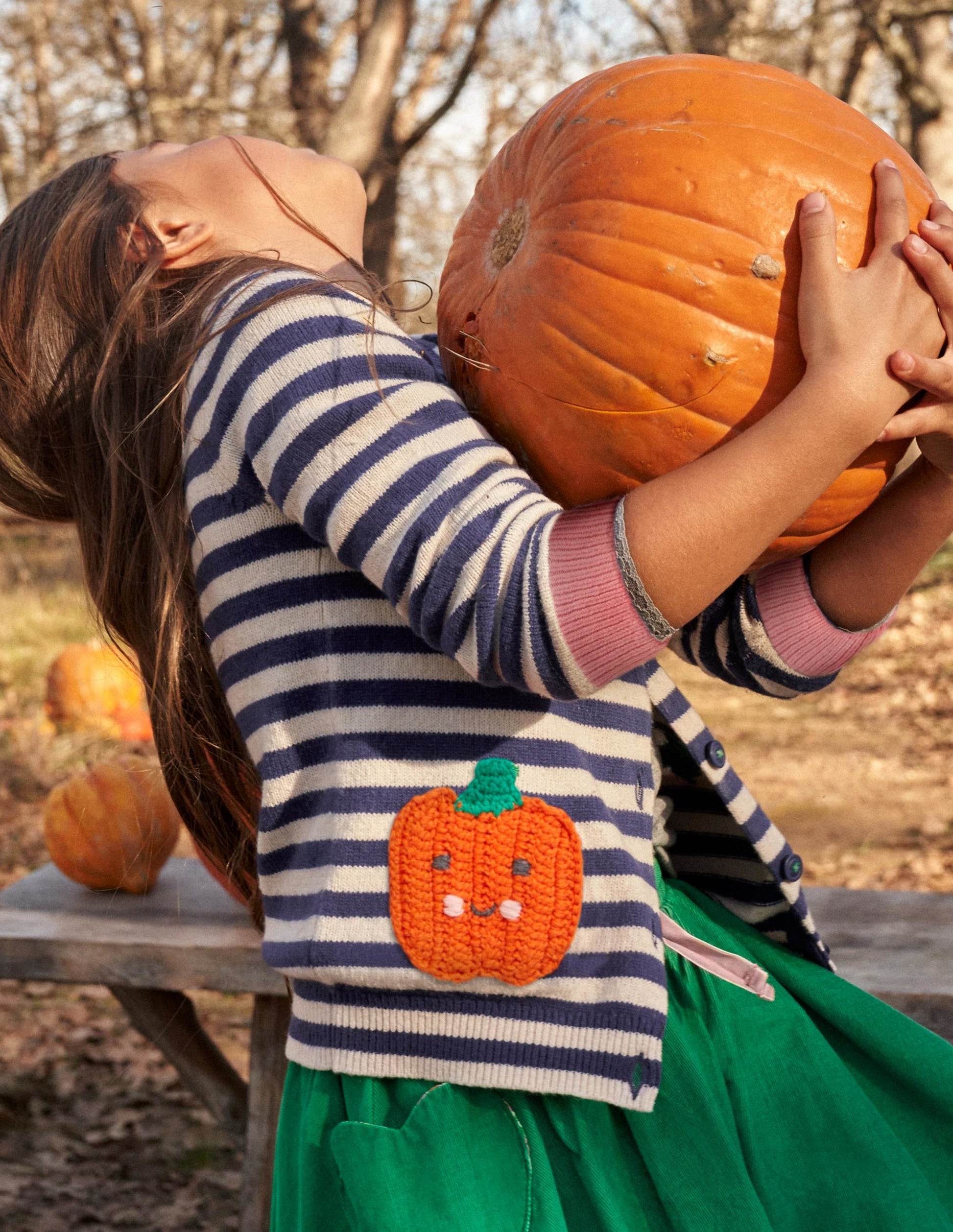Navy Stripe Pumpkin Pockets Halloween Cardigan-Navy/Naturweiß, Kürbisse-5