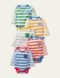 Gestreifte Bodys im 5er-Pack-Bunt, Gestreift