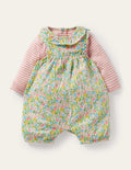 Ensemble bio GOTS avec salopette-Motif Spring Floral aigue-marine
