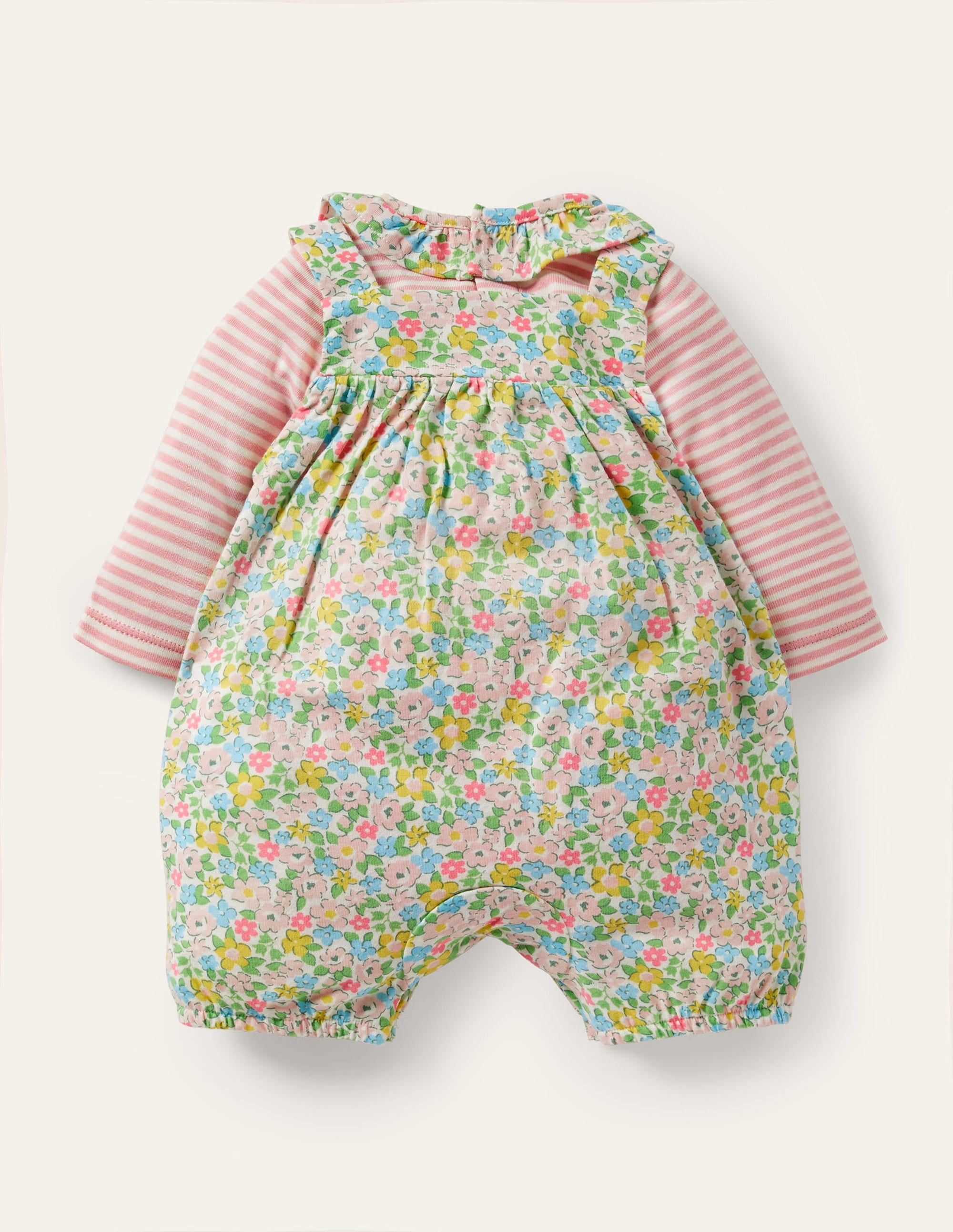 Ensemble bio GOTS avec salopette-Motif Spring Floral aigue-marine - Image 2