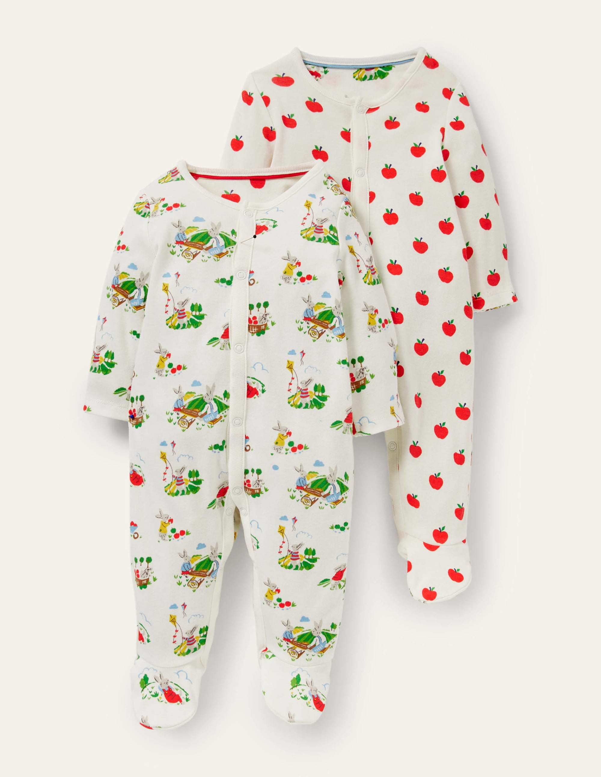 GOTS Organic 2 Pack Sleepsuit-Ivory Daydreaming Bunny - Image 1