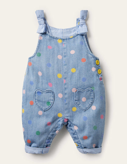 Latzhose mit bunten Tupfen-Faux-Uni, Bunte Tupfen